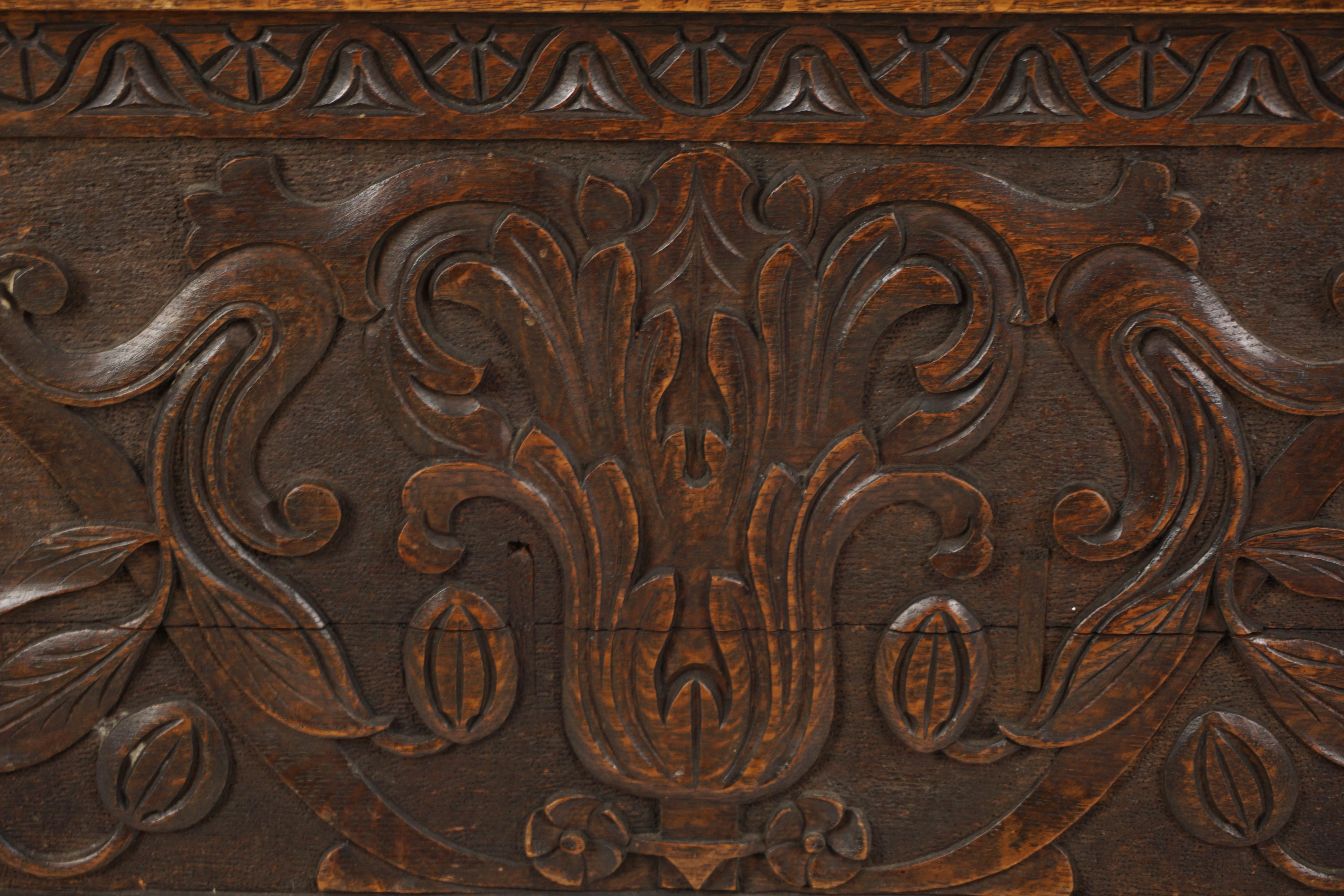 Antike Eichenholzschachtel, viktorianische gotische geschnitzte Kommode und Holzschachtel, Schottland 1880, H1052 (Schottisch) im Angebot