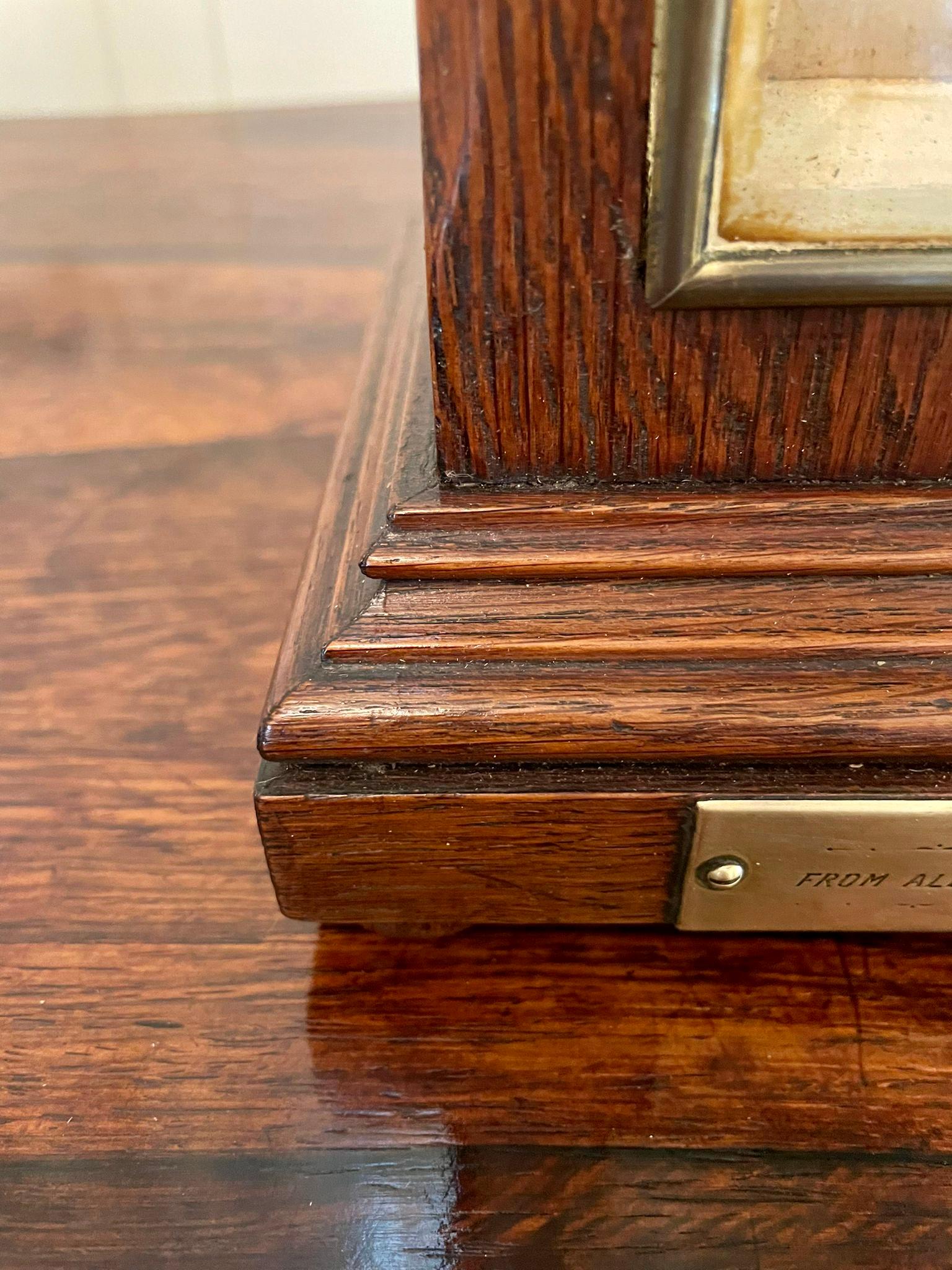 Antique Oak Bracket Clock with Eight Day Striking Movement  In Good Condition For Sale In Suffolk, GB