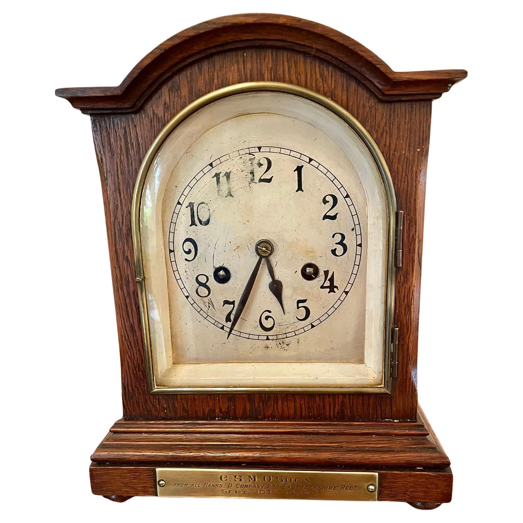 Antique Oak Bracket Clock with Eight Day Striking Movement  For Sale