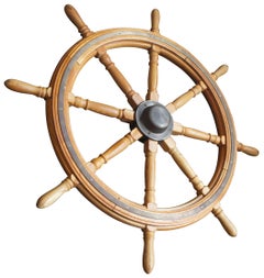 Antique Oak & Brass 8 Spoke Ship Boat Steering Wheel Nautical Maritime