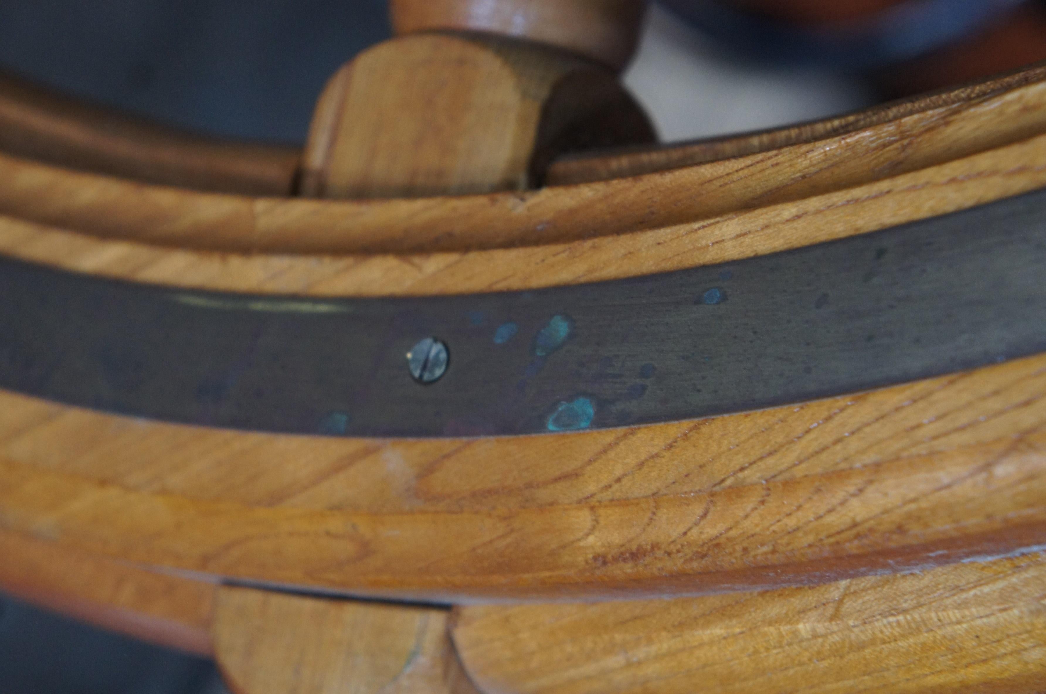 Antique Oak & Brass 8 Spoke Ship Boat Steering Wheel Nautical Maritime For Sale 2