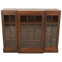 Antique Oak Breakfront, Three Door Bookcase Display Cabinet, Scotland 1920 B2264