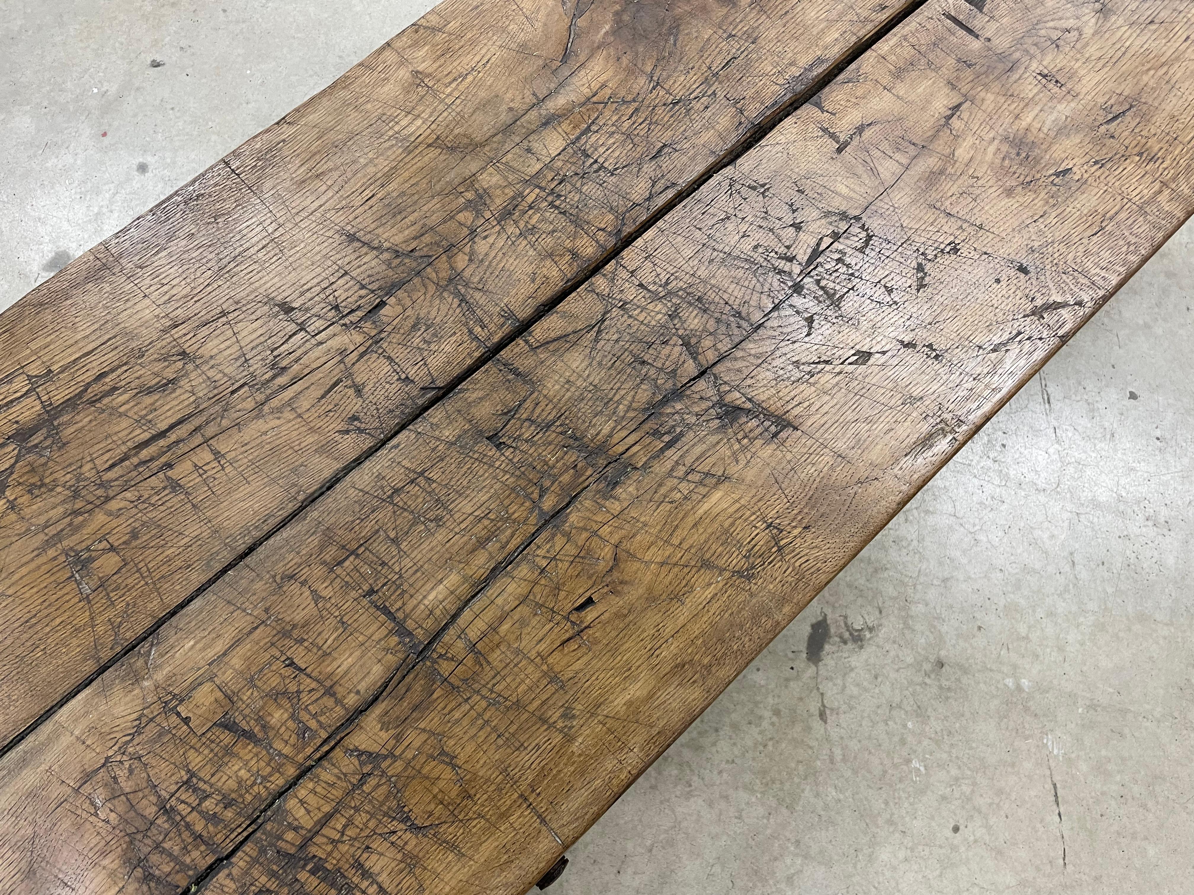 20th Century Antique Oak Butcher Block Pig Bench Coffee Table