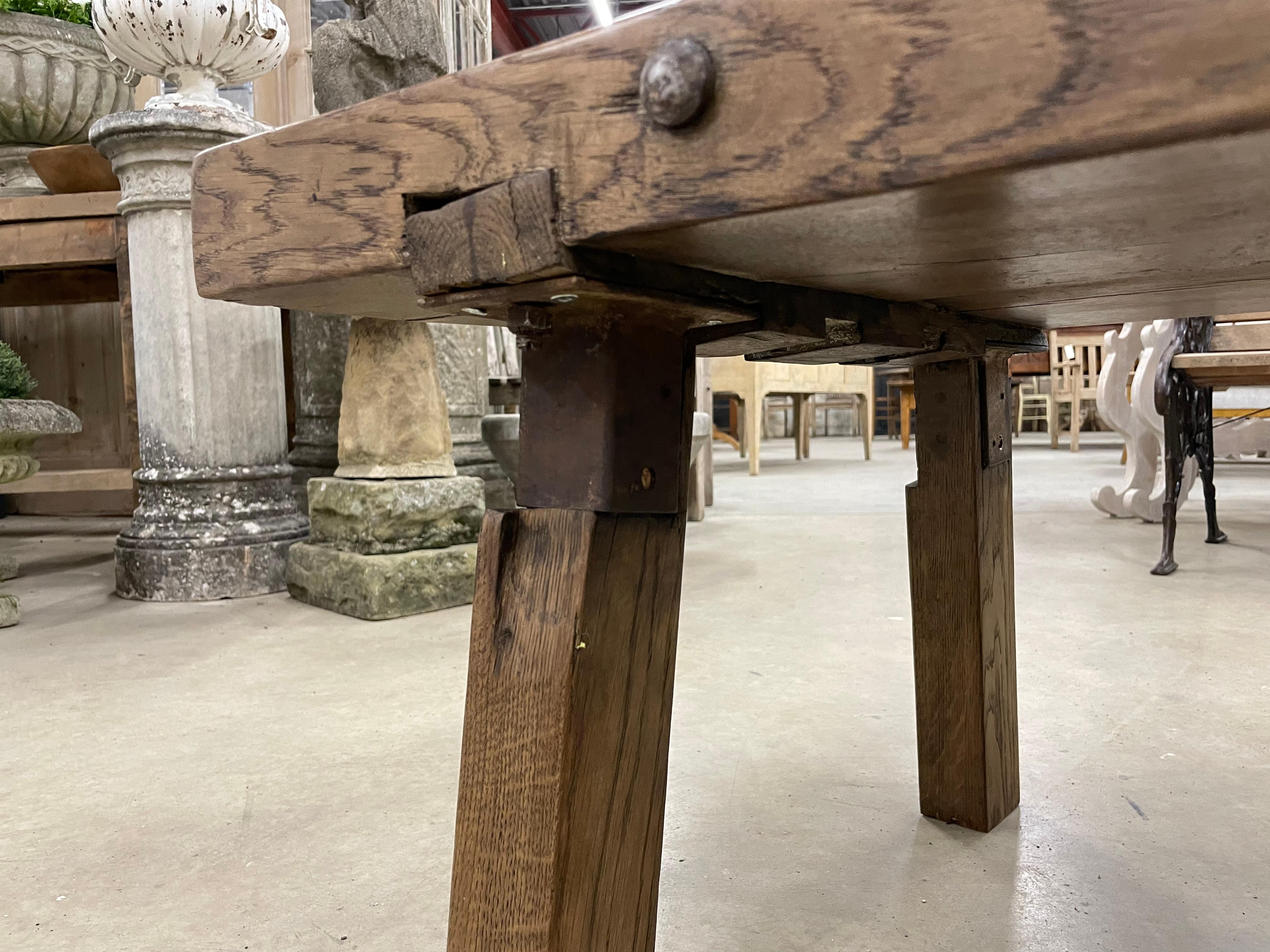 Antique Oak Butcher Block Pig Bench Coffee Table 2