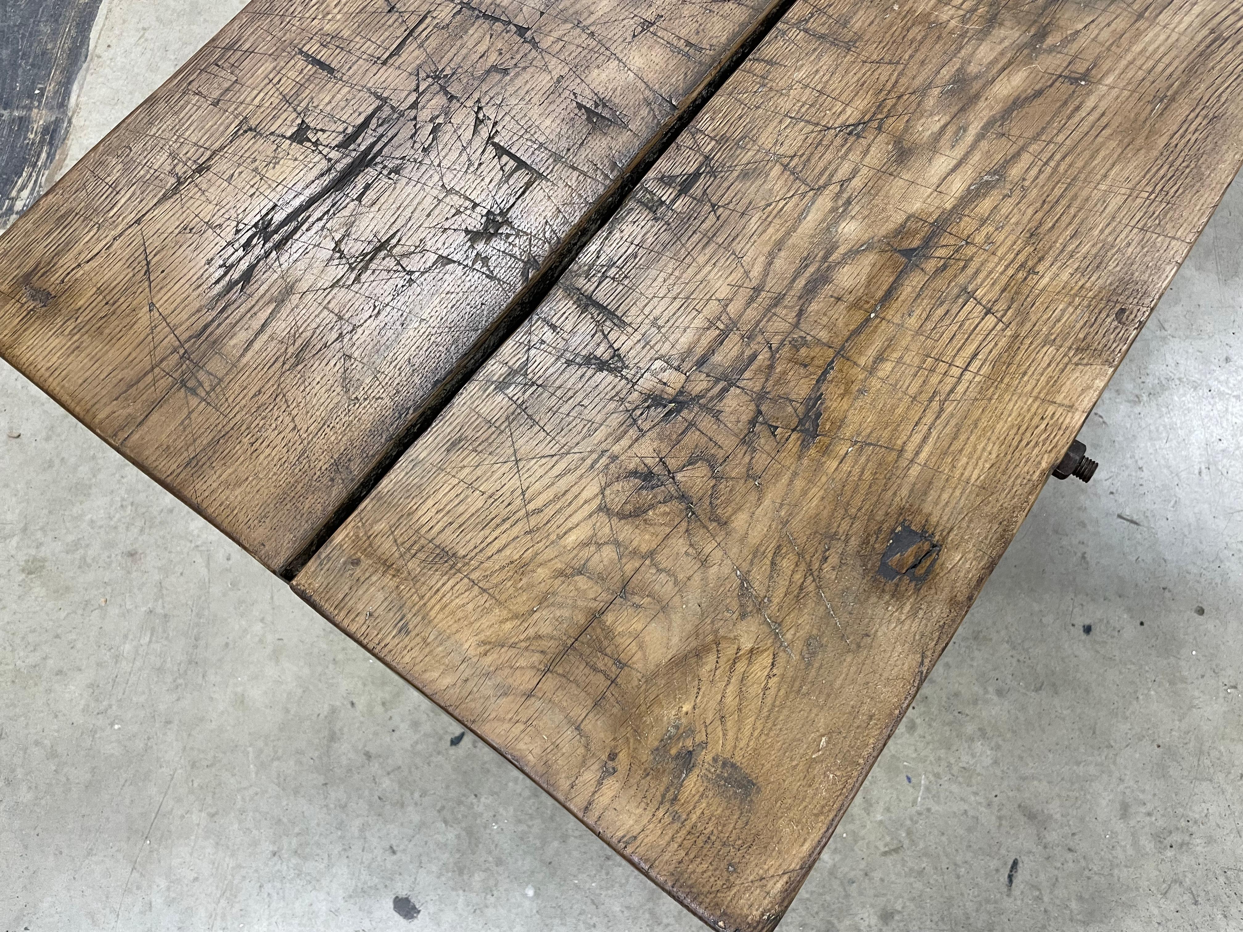 Antique Oak Butcher Block Pig Bench Coffee Table 3
