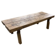 Antique Oak Butcher Block Pig Bench Coffee Table