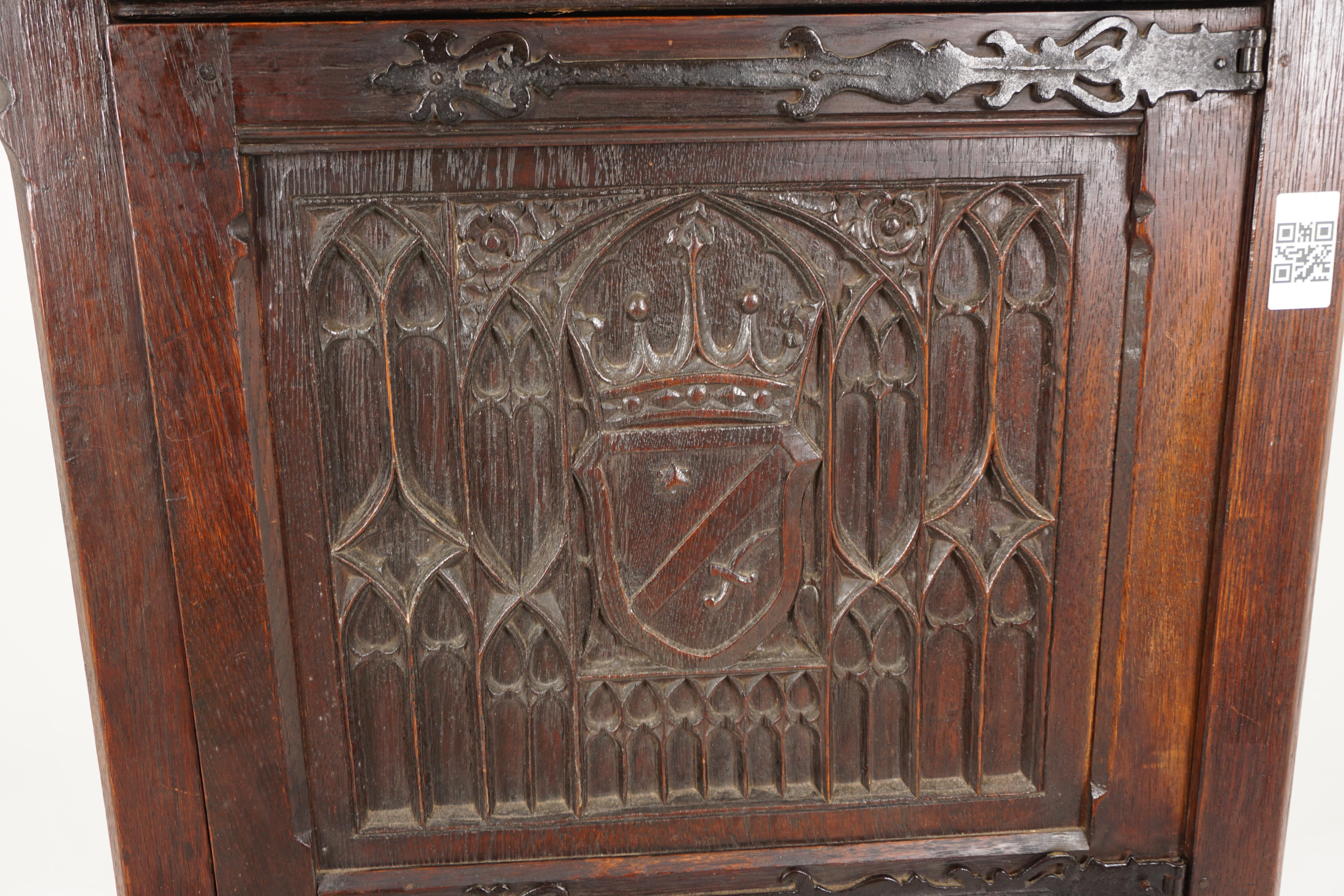 Scottish Antique Oak Cabinet, Carved Oak Gothic Style Corner Cabinet, Scotland 1900, H991