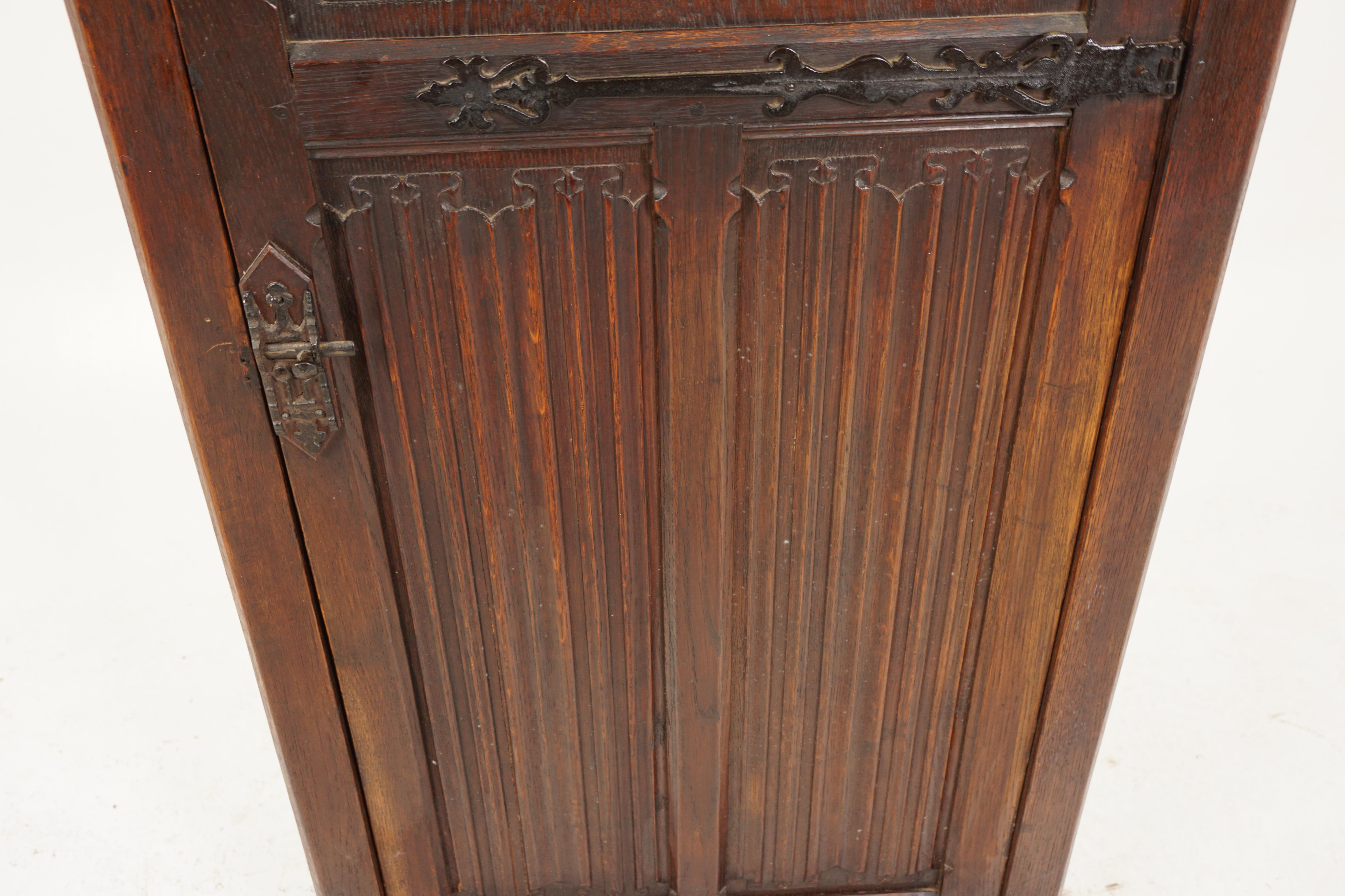 Hand-Crafted Antique Oak Cabinet, Carved Oak Gothic Style Corner Cabinet, Scotland 1900, H991