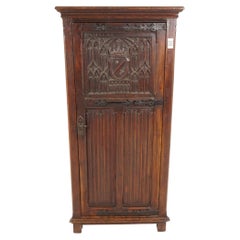 Antique Oak Cabinet, Carved Oak Gothic Style Corner Cabinet, Scotland 1900, H991