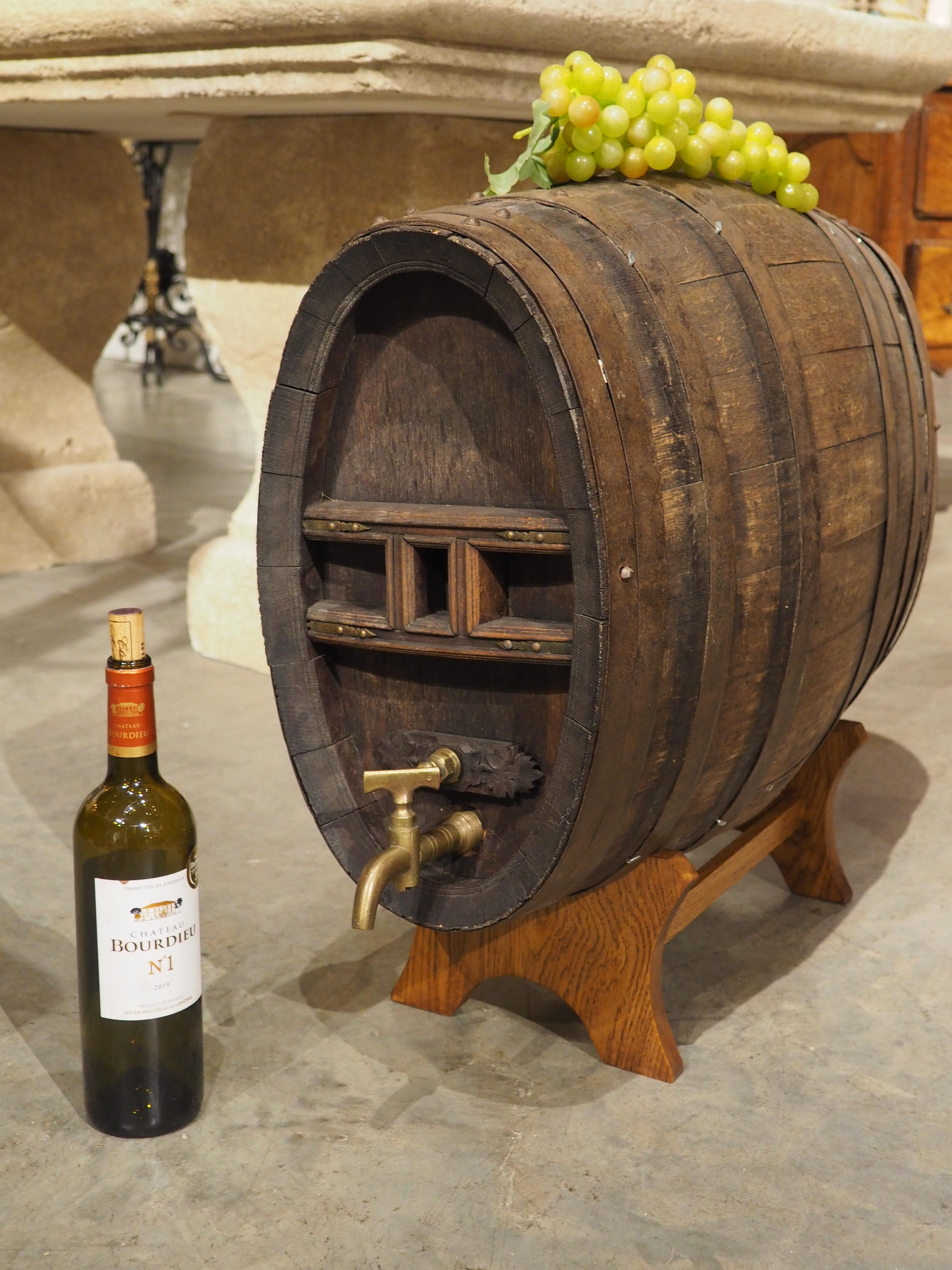 French Antique Oak Calvados Barrel on Stand from Normandy, Circa 1850 For Sale