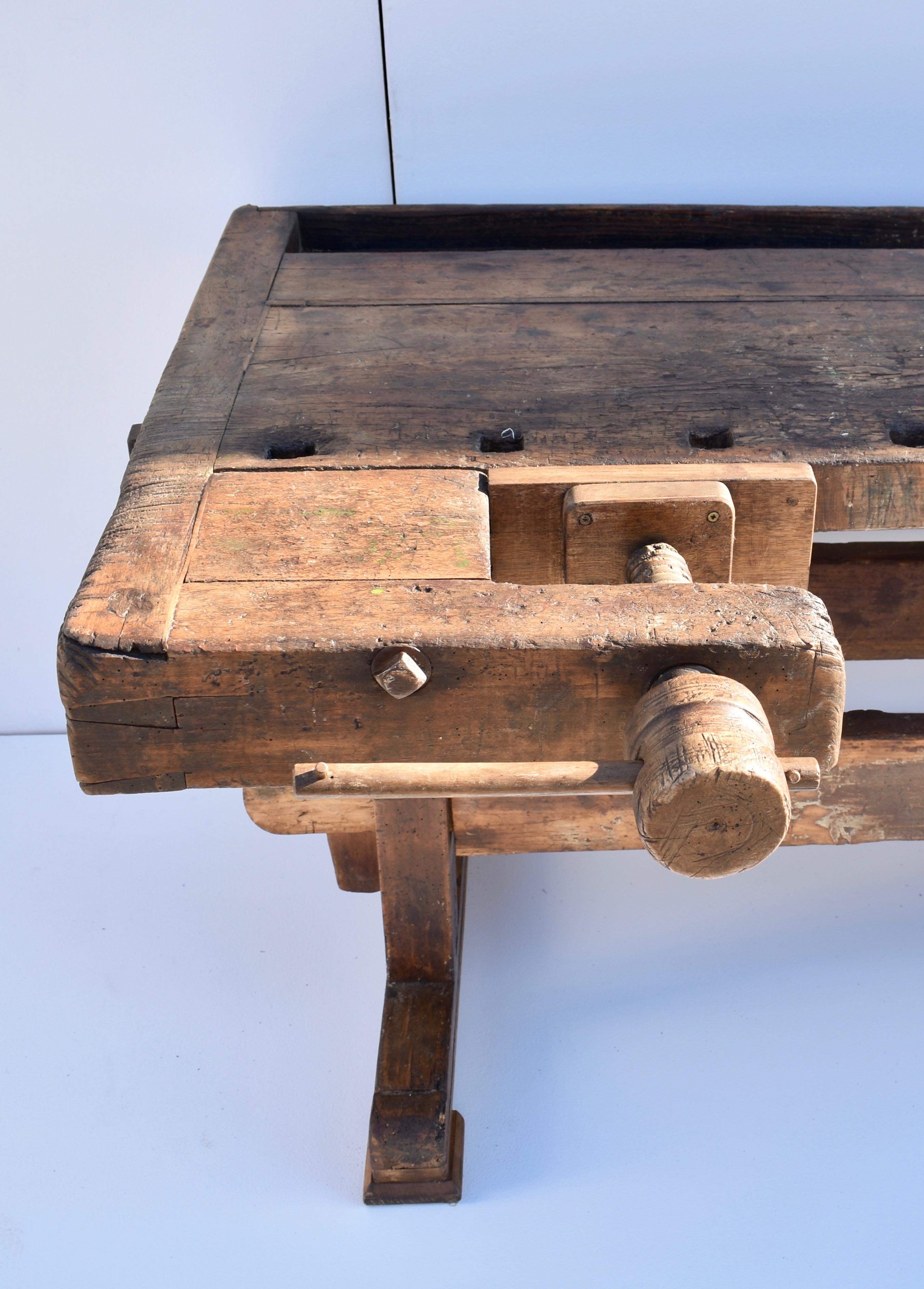 Polished Antique Oak Carpenters and Joiners Workbench