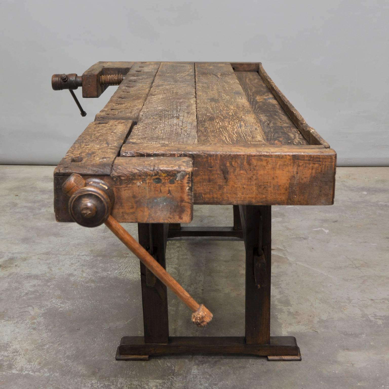 Industrial Antique Oak Carpenter's Workbench, 1935