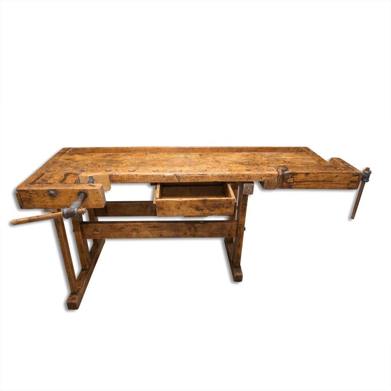 Antique Oak Carpenters' Workbench, Central Europe, 1920s ...