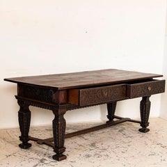 Antique Oak Carved Table or Library Desk Dated 1653