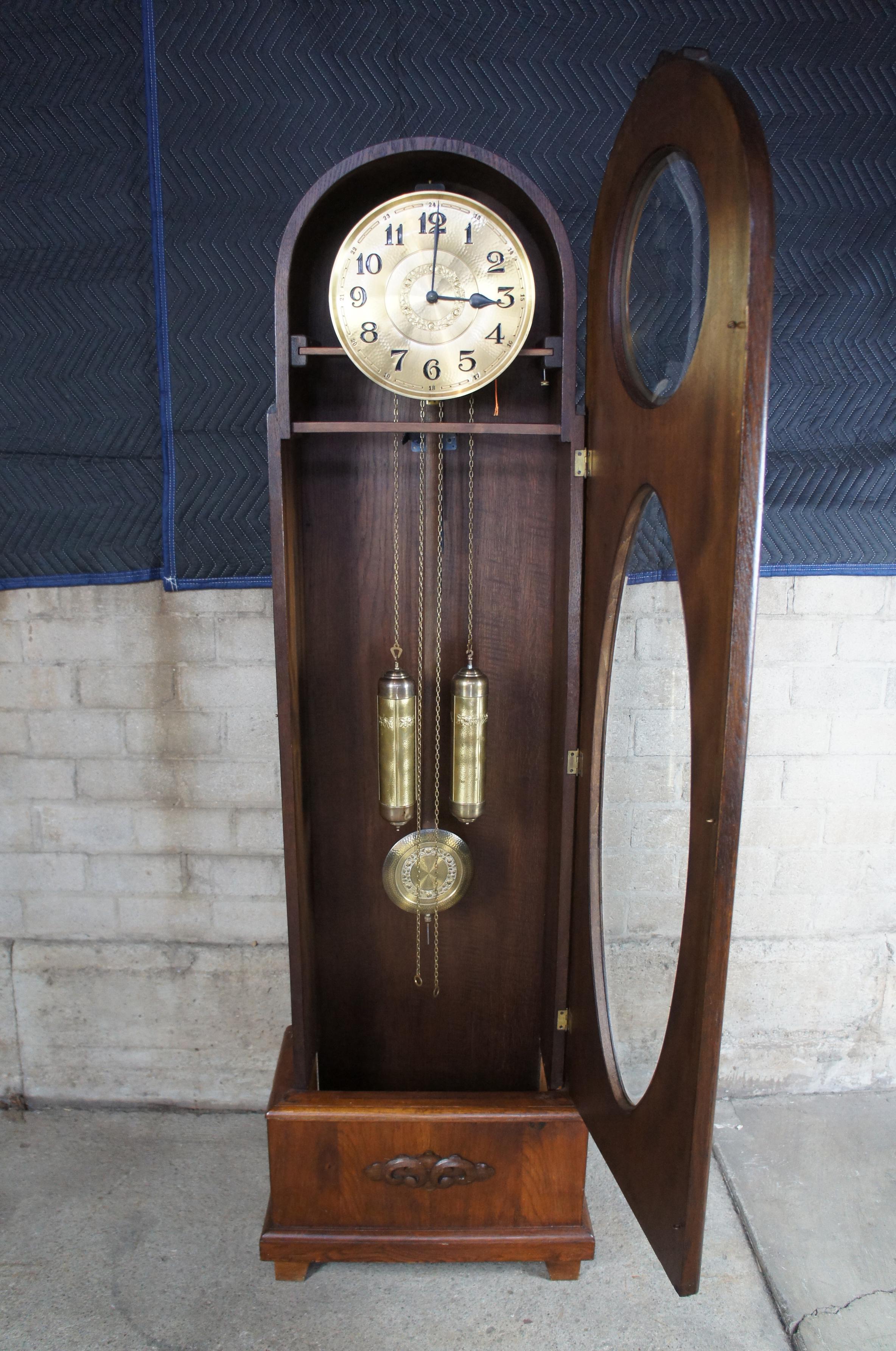 20th Century Antique Oak Carved Tall Case Kieninger German Art Deco Grandfather Clock