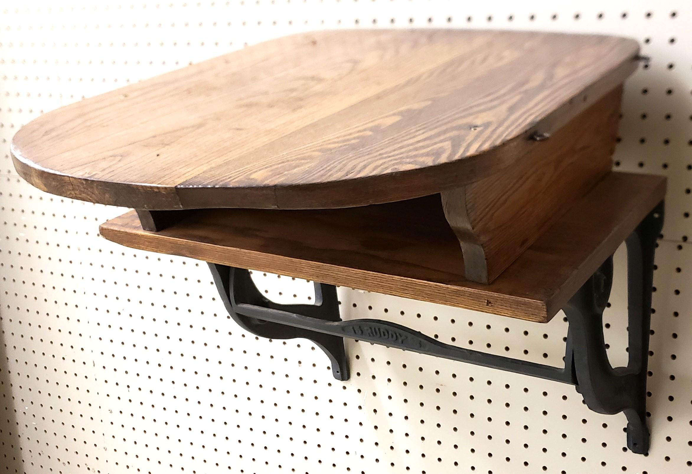 Antique Oak & Cast Metal Butcher Shop Mercantile Wrapping Wall Mounted Shelf In Good Condition For Sale In Hamilton, Ontario