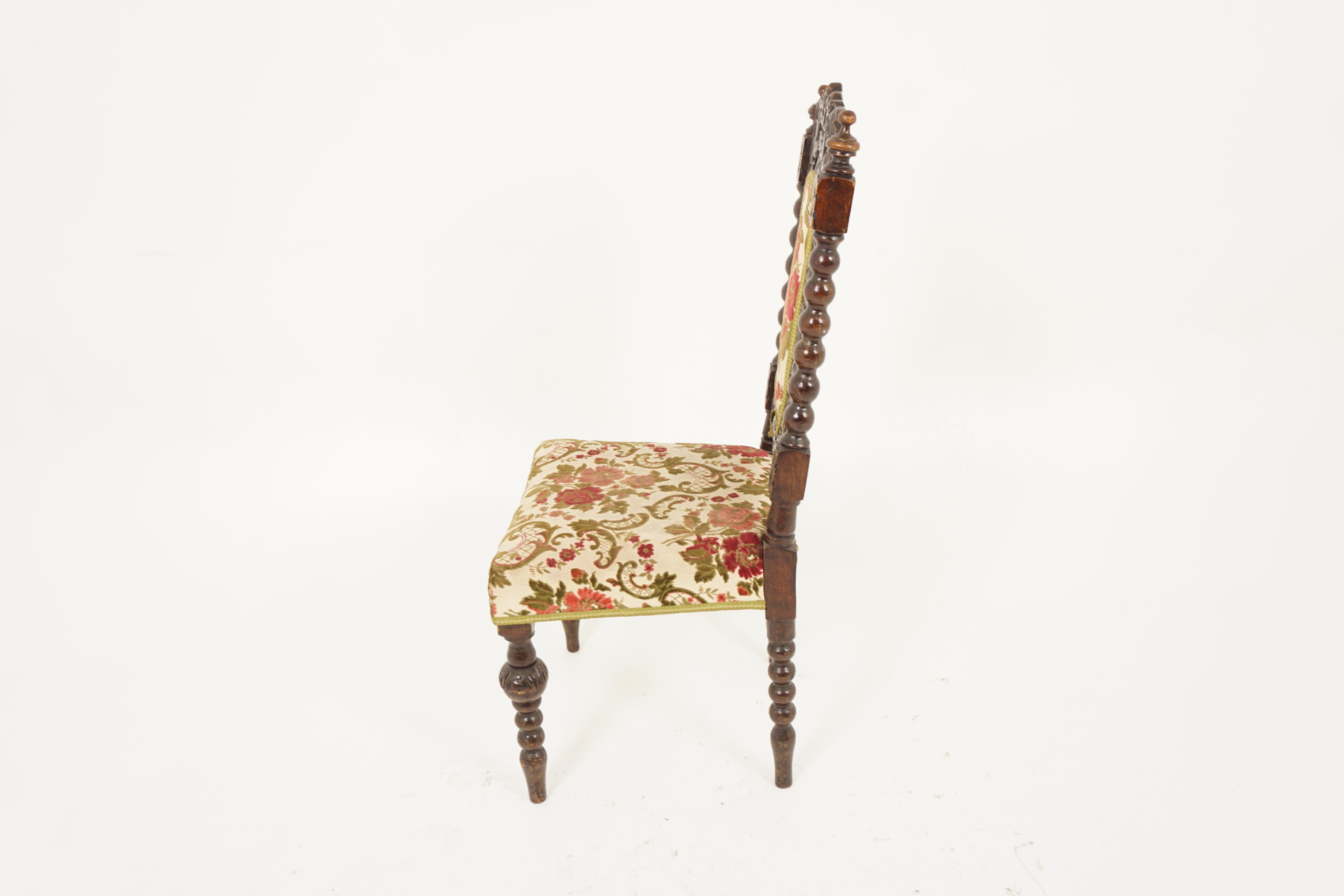 Late 19th Century Antique Oak Chair, Heavily Carved Upholstered Hall Chair, Scotland 1880, H1117