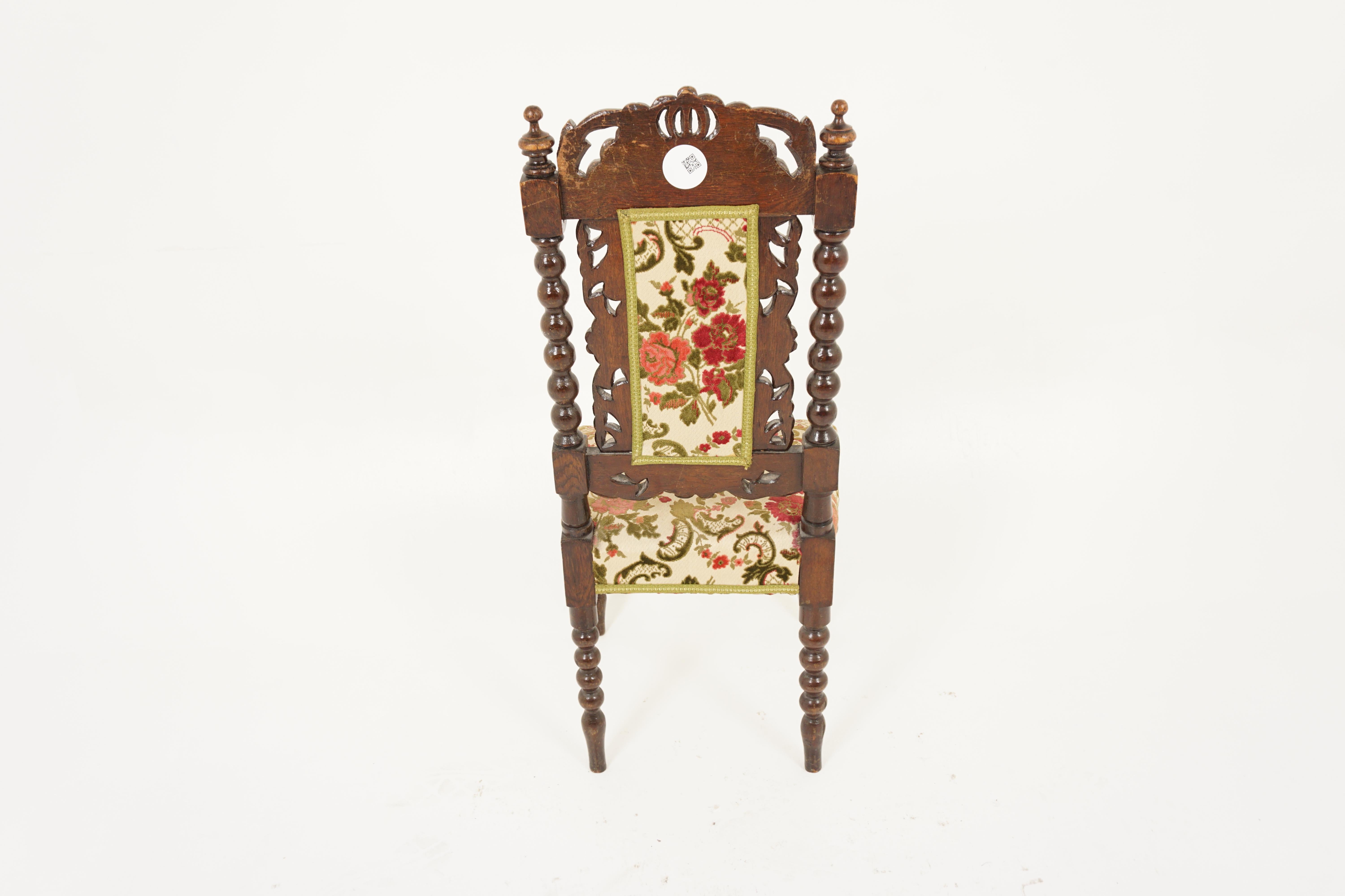 Antique Oak Chair, Heavily Carved Upholstered Hall Chair, Scotland 1880, H1117 1