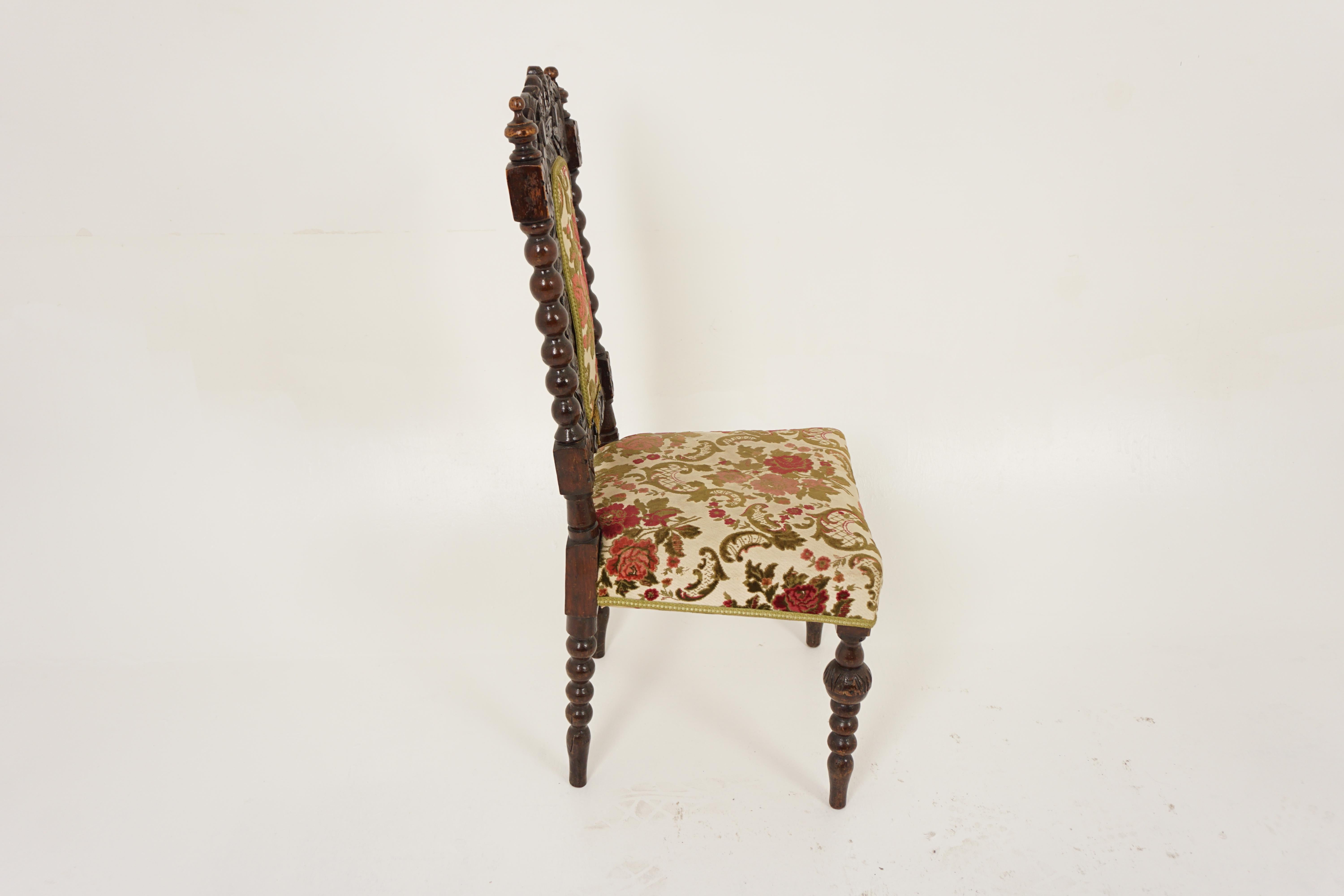 Antique Oak Chair, Heavily Carved Upholstered Hall Chair, Scotland 1880, H1117 2