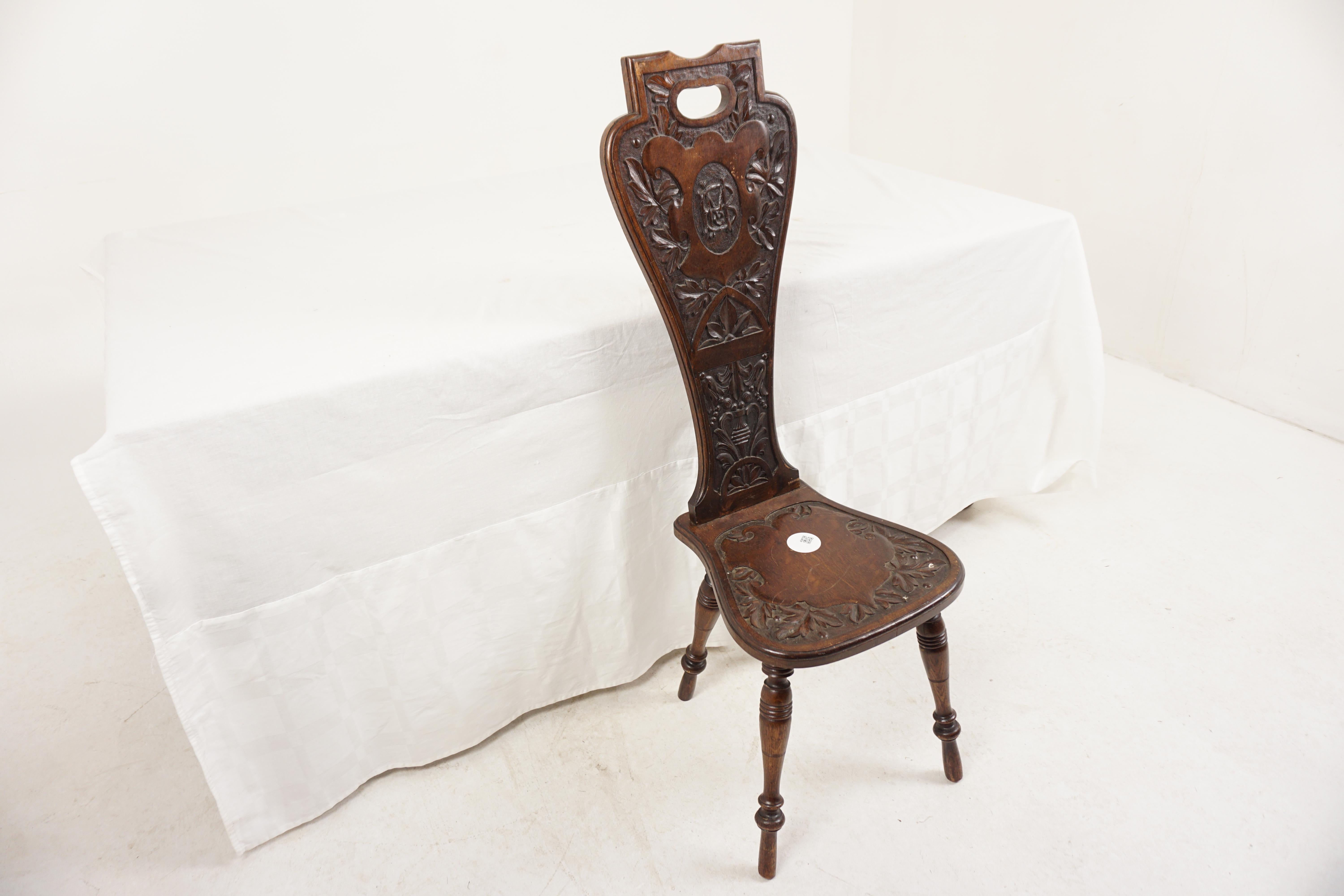 Victorian Antique Oak Chair, Tall Carved Oak Hall and Spinning Chair, Scotland 1890, H1077