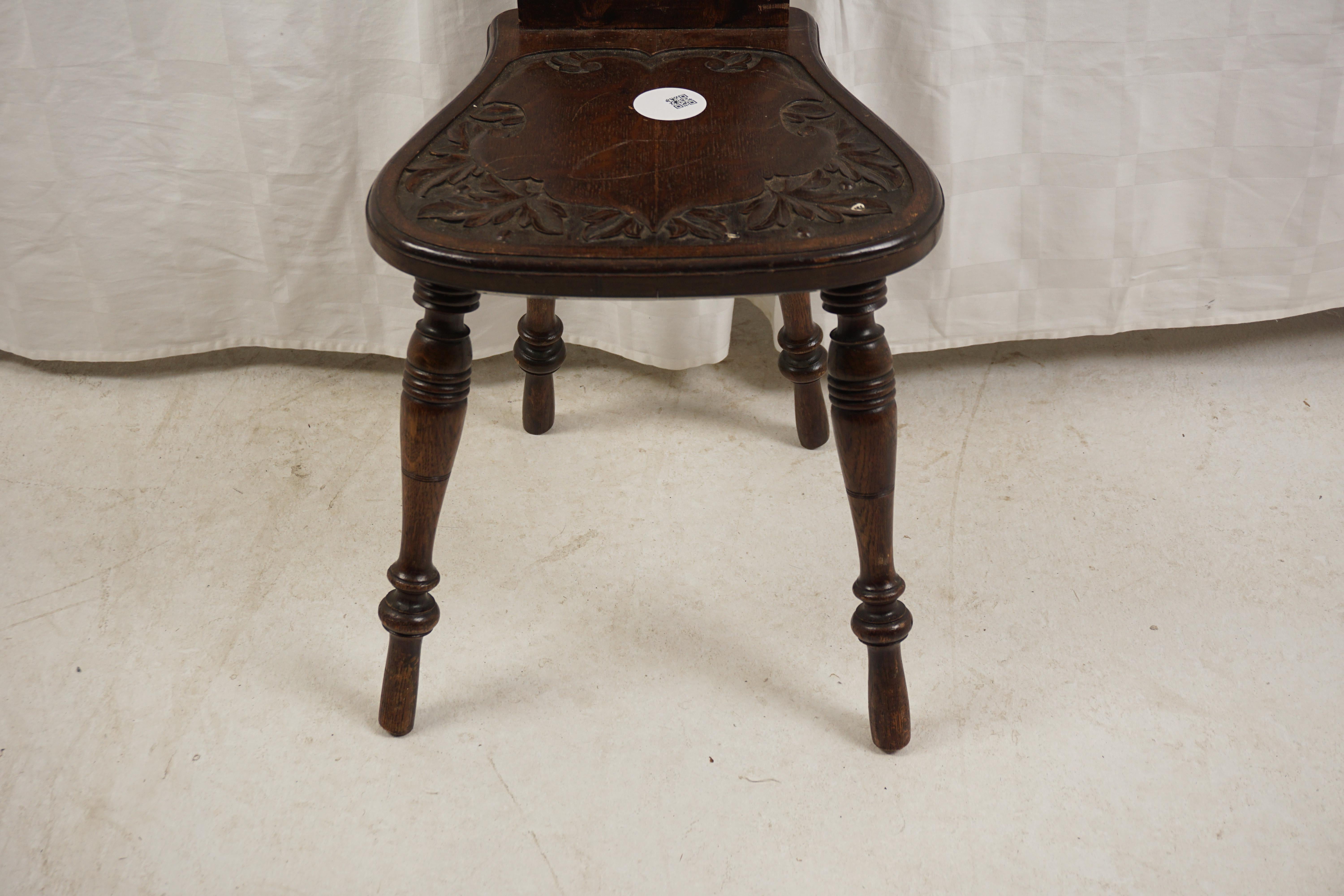 Antique Oak Chair, Tall Carved Oak Hall and Spinning Chair, Scotland 1890, H1077 In Good Condition In Vancouver, BC