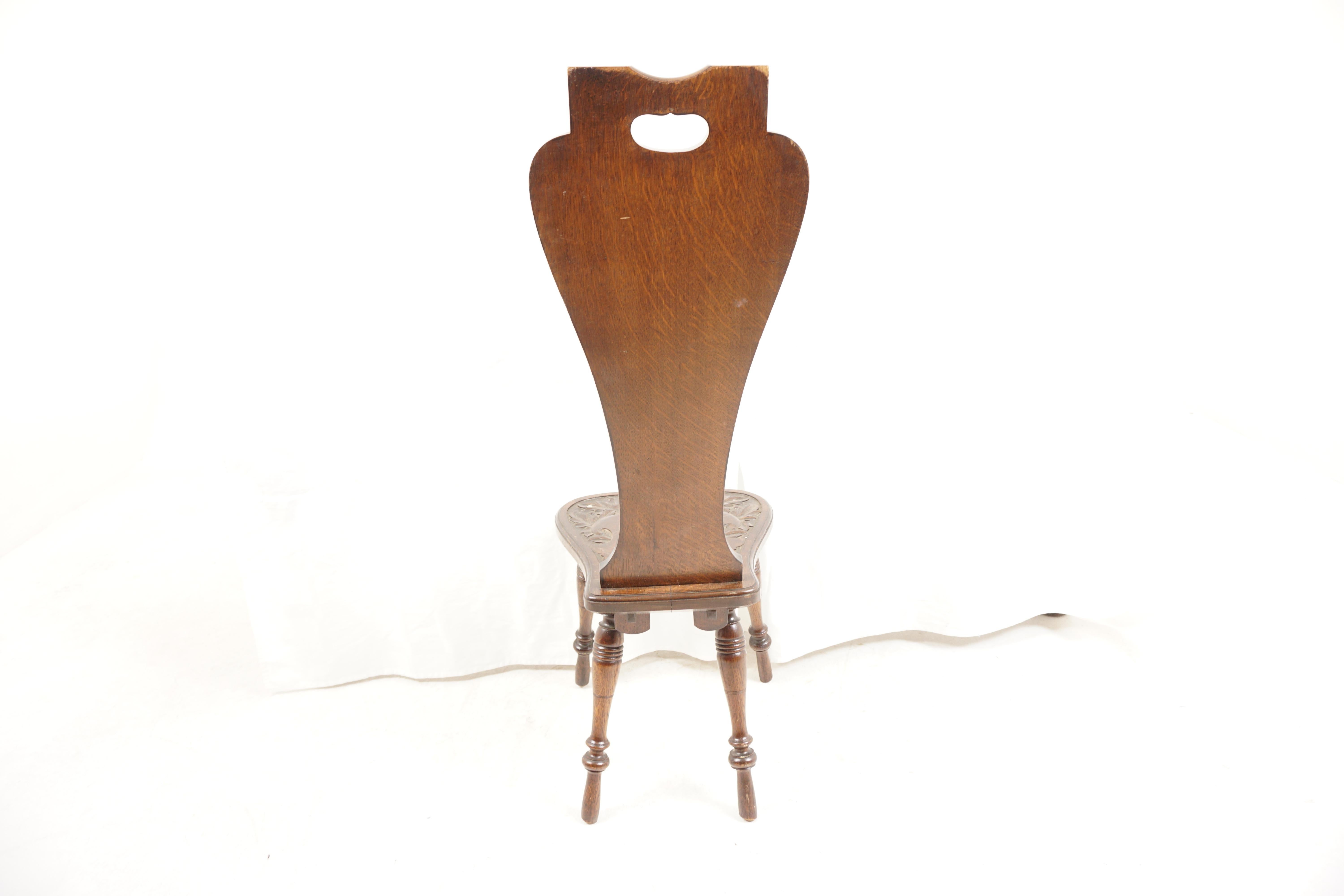 Antique Oak Chair, Tall Carved Oak Hall and Spinning Chair, Scotland 1890, H1077 For Sale 2