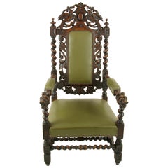 Antique Oak Chair, Victorian Carved Barley Twist Chair, Scotland 1880s, B1333