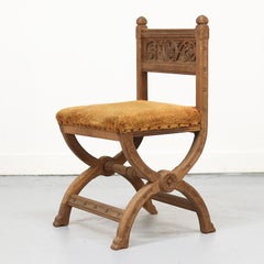 Antique Oak Chair with Gothic and Religious Carvings, 1890s