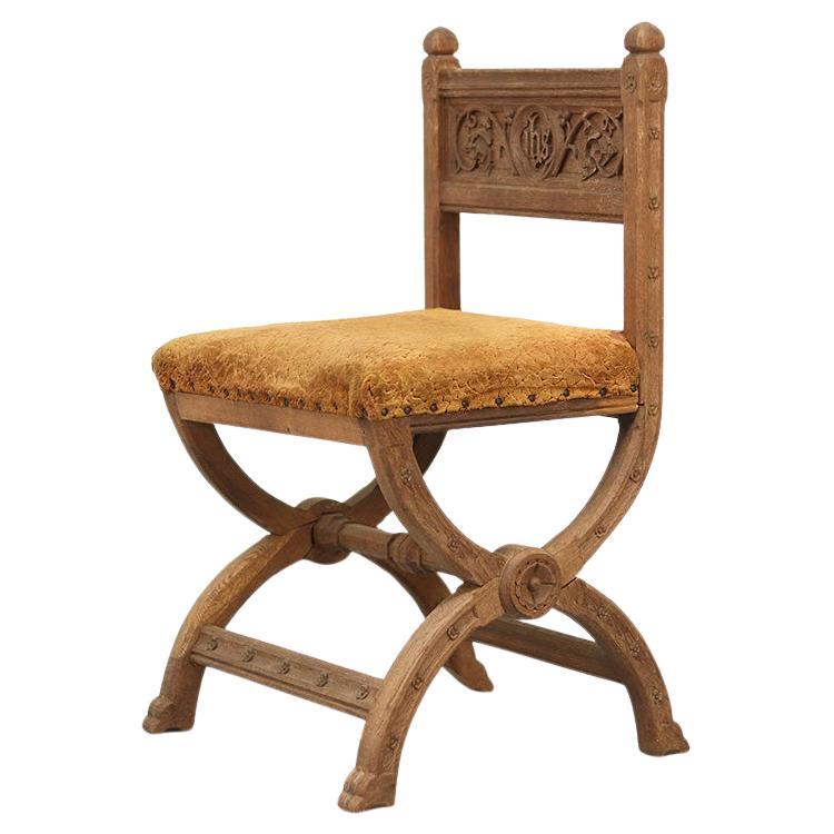 Antique Oak Chair with Gothic and Religious Carvings, 1890s
