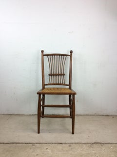 Antique Oak Chair with Unique Turned Wood Back & Caned Seat