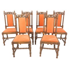 Antique Oak Chairs, 6 High Back Barley Twist Dining Chairs, Scotland 1910, H978