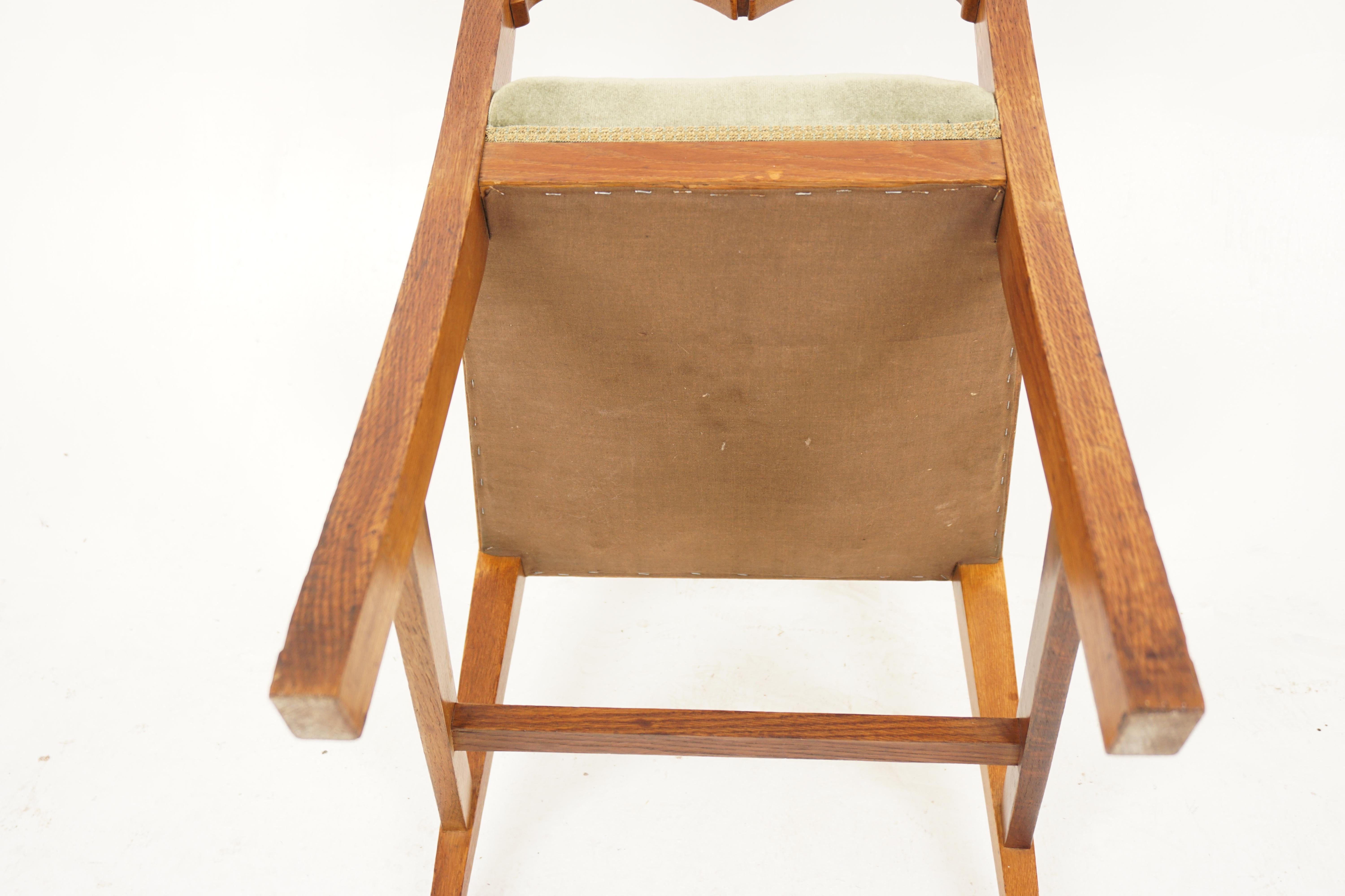 Antique Oak Chairs, 6 High Back Upholstered Dining Chairs, Scotland 1910, H1140 3