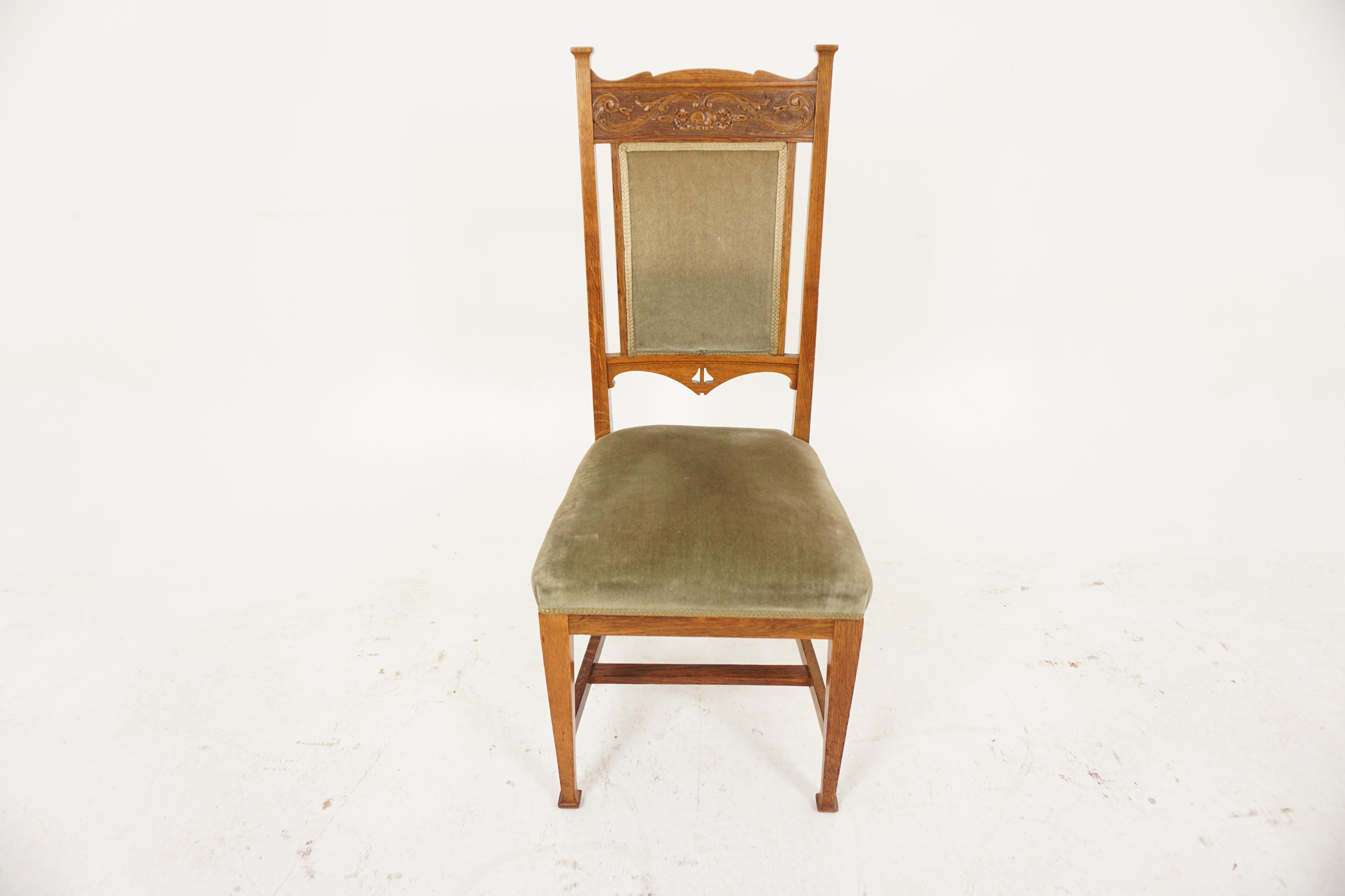 Scottish Antique Oak Chairs, 6 High Back Upholstered Dining Chairs, Scotland 1910, H1140