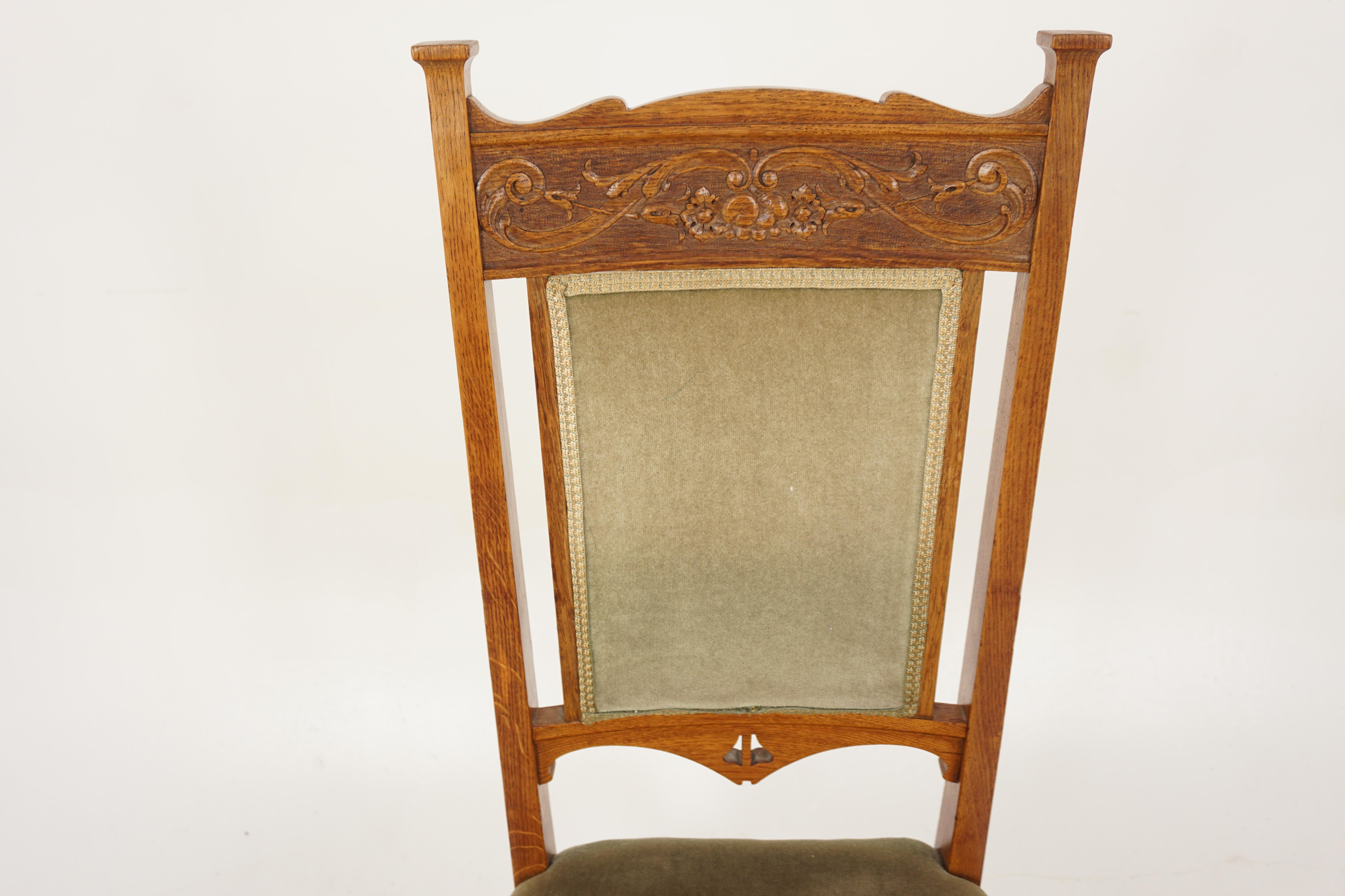 Hand-Crafted Antique Oak Chairs, 6 High Back Upholstered Dining Chairs, Scotland 1910, H1140