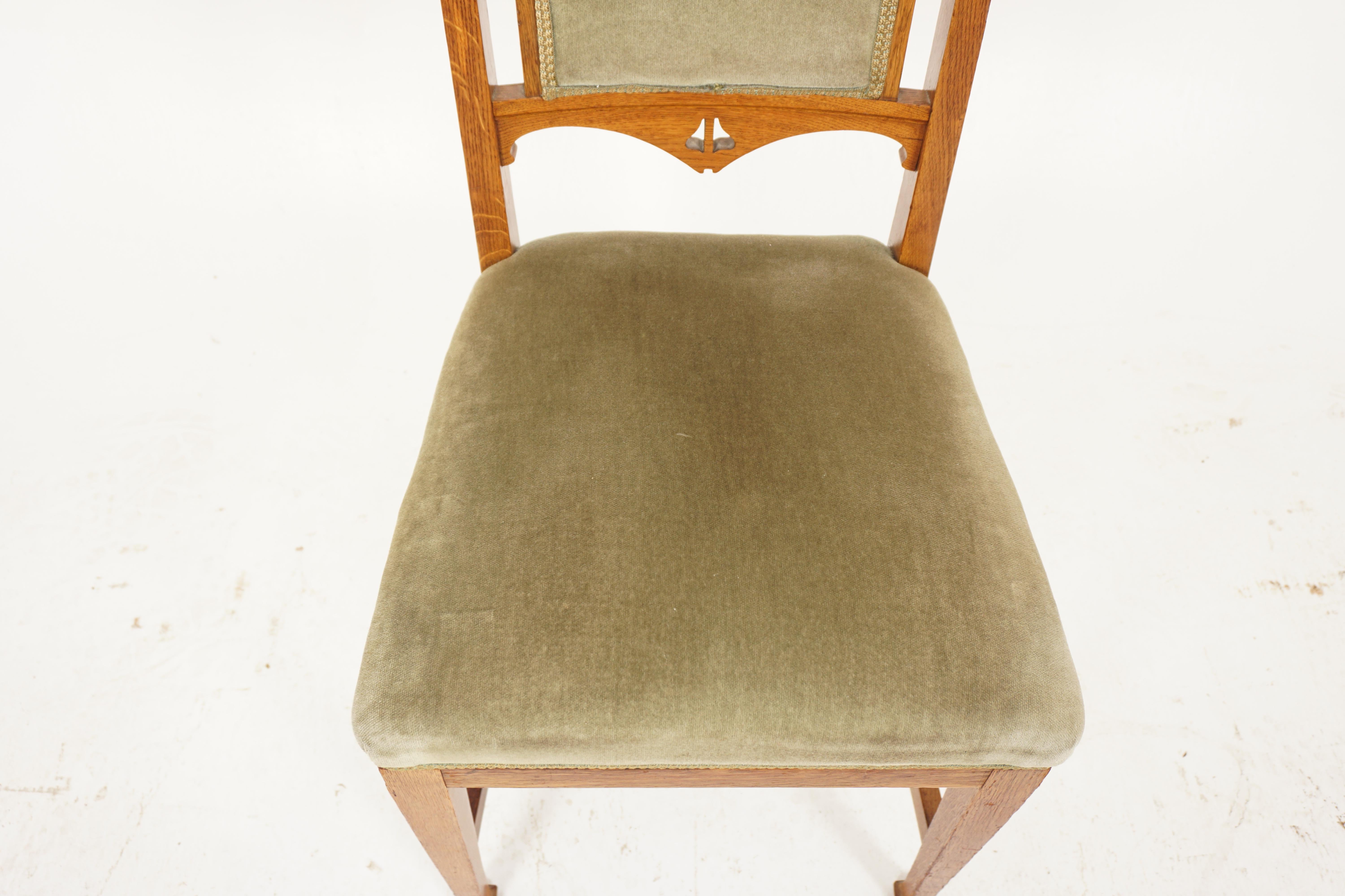 Antique Oak Chairs, 6 High Back Upholstered Dining Chairs, Scotland 1910, H1140 In Good Condition In Vancouver, BC