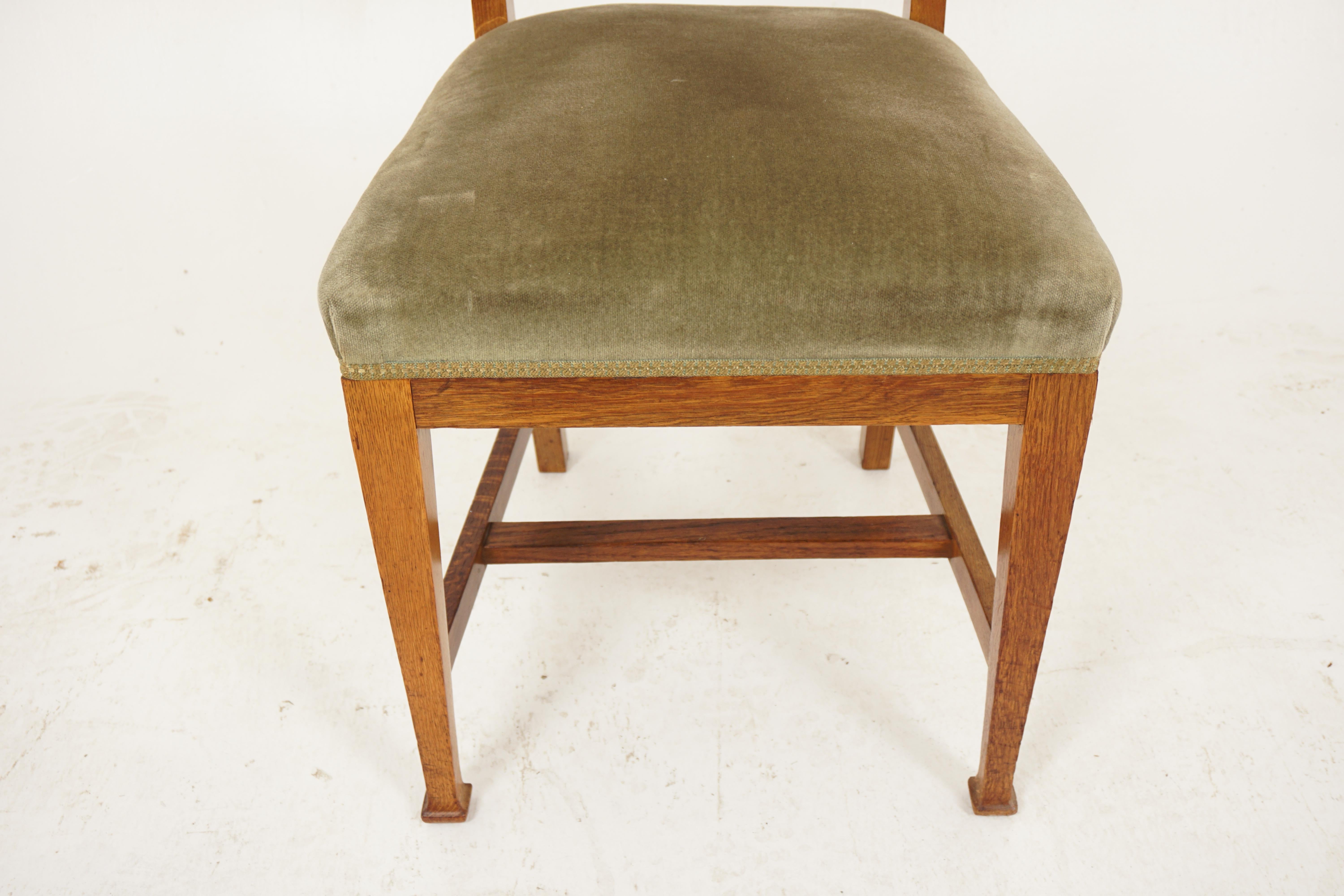Early 20th Century Antique Oak Chairs, 6 High Back Upholstered Dining Chairs, Scotland 1910, H1140