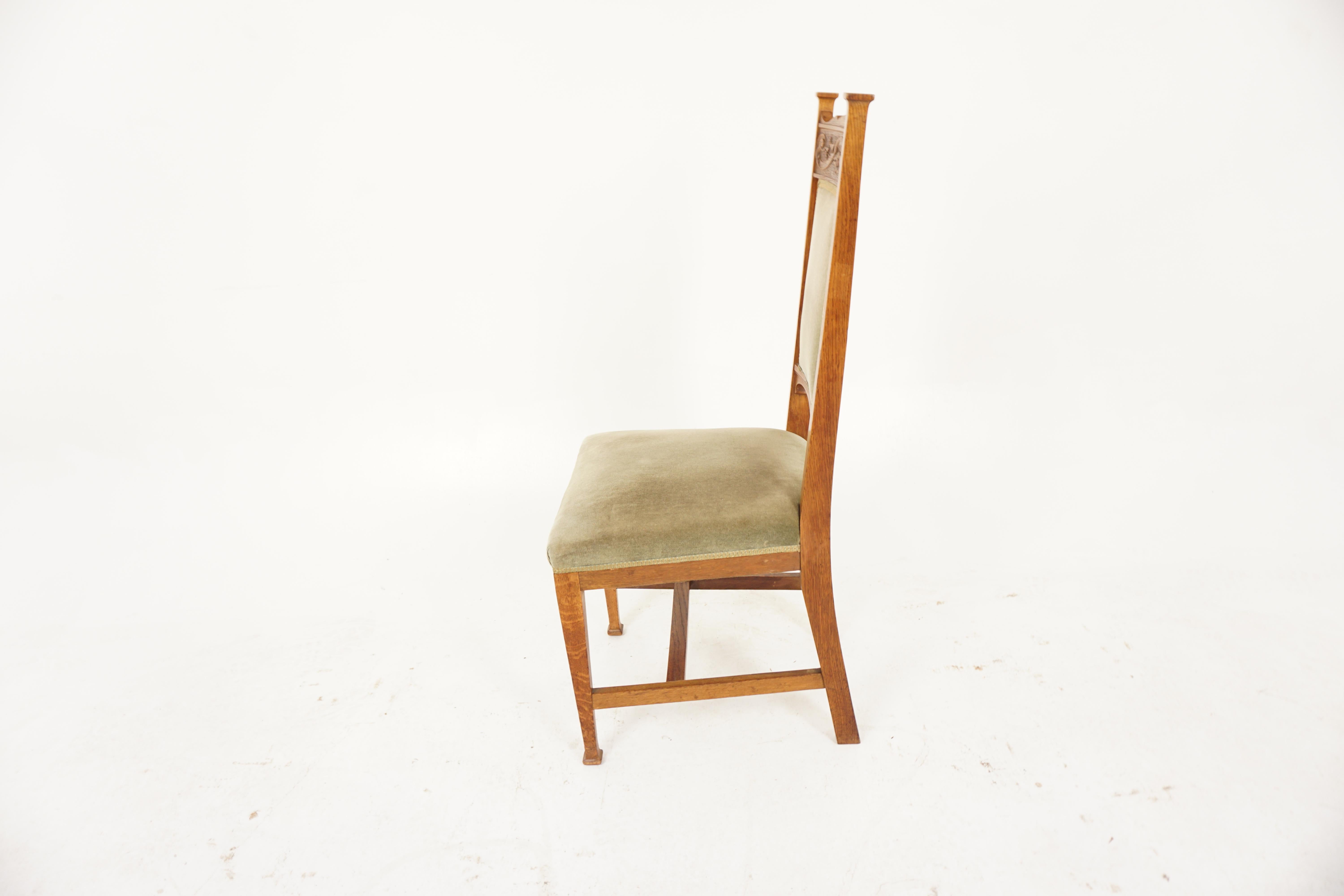 Antique Oak Chairs, 6 High Back Upholstered Dining Chairs, Scotland 1910, H1140 1
