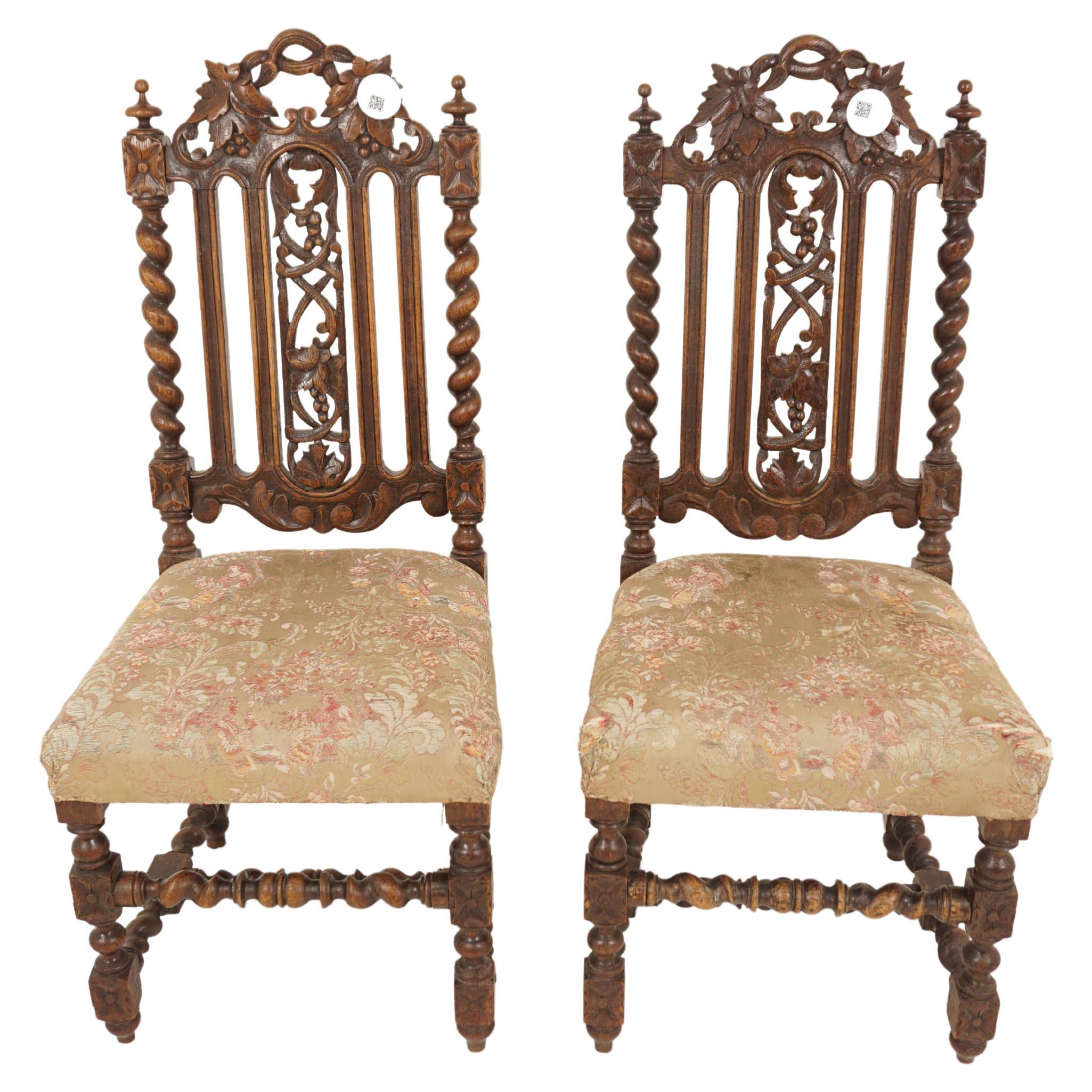 Antique Oak Chairs, Pair of Victorian Barley Twist Chairs, Scotland 1860, H1114