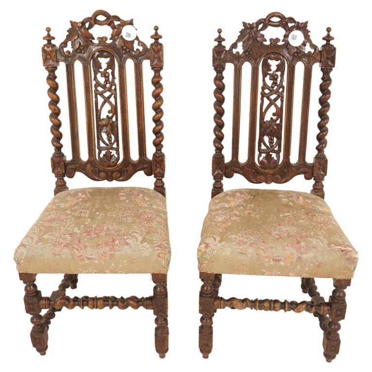 Antique Oak Chairs, Pair of Victorian Barley Twist Chairs, Scotland