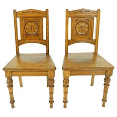 Antique Oak Chairs, Pair of Victorian Carved Hall Chairs, Scotland 1880, B1840