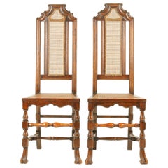 Antique Oak Chairs, Two William & Mary Style Hall Chairs, Scotland 1920, B1647