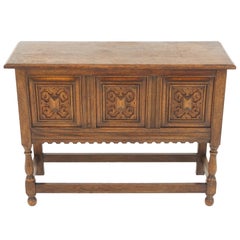 Antique Oak Chest, Carved Paneled Trench, Coffer, Chest, Scotland 1900, B2058