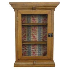 Antique Oak Chicken Wire Wall Hanging Curio Cabinet Trinket Display Case 25"