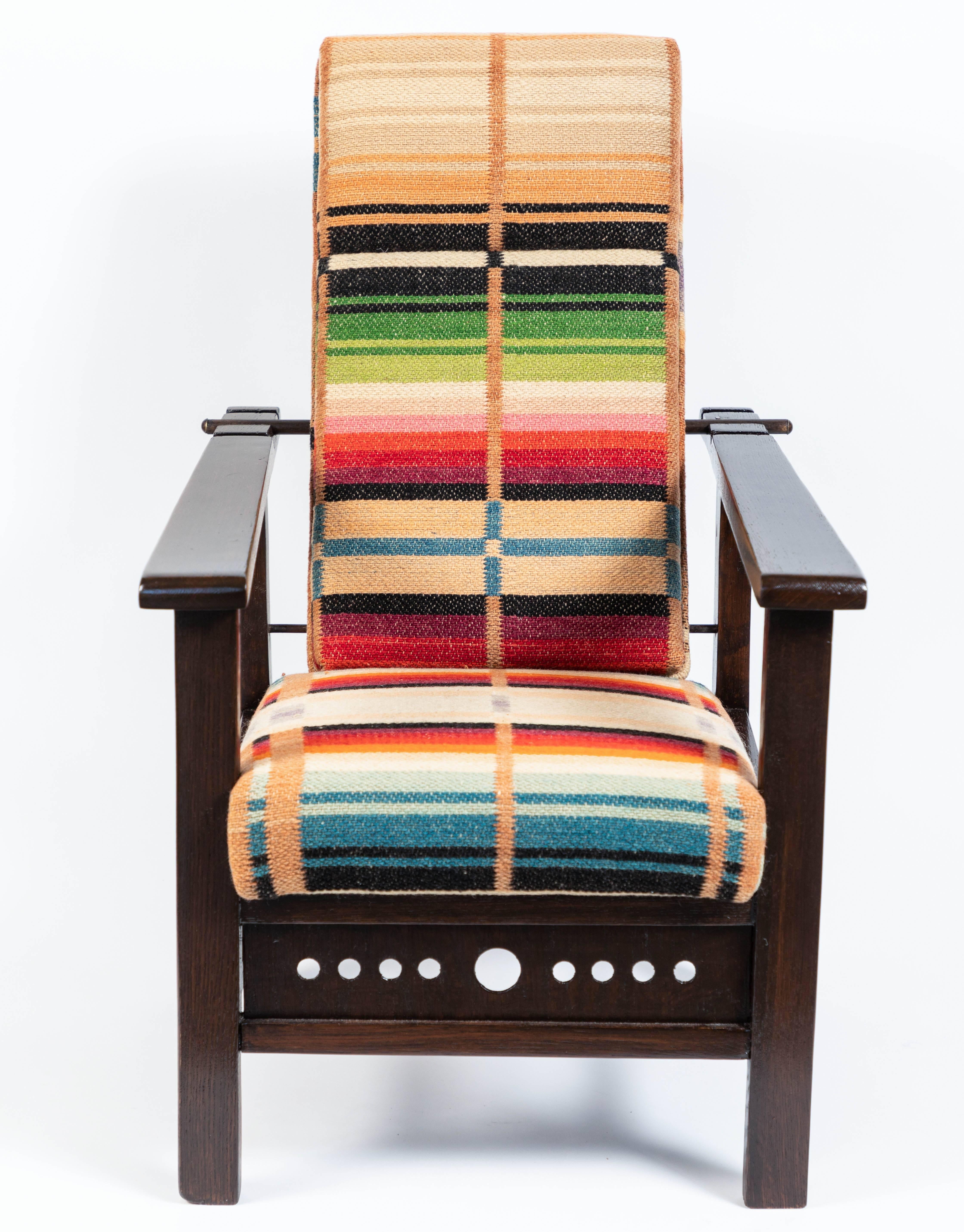 Textile Antique Oak Child’s Morris Style Chair