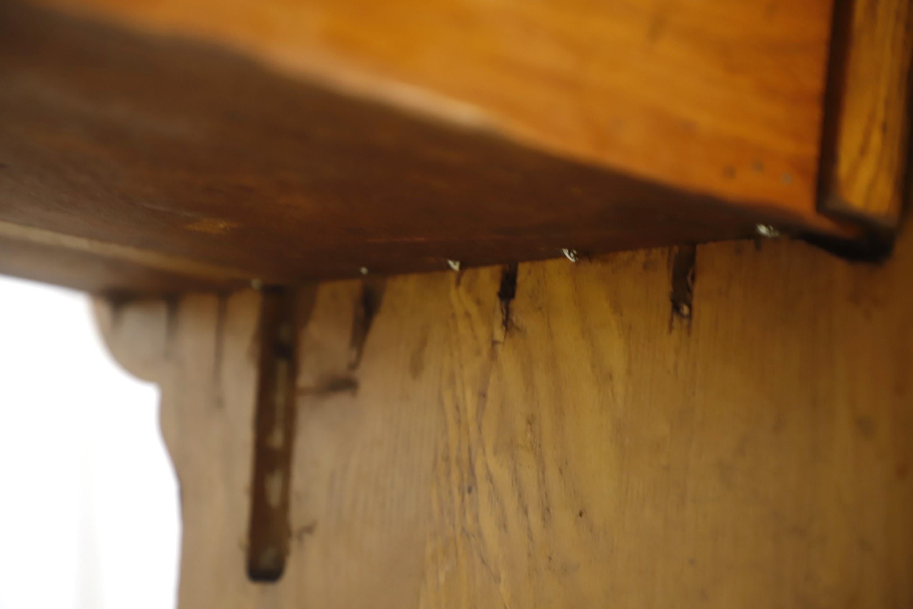 Antique Oak Church Pew Slight Curved Back Carved Details 3