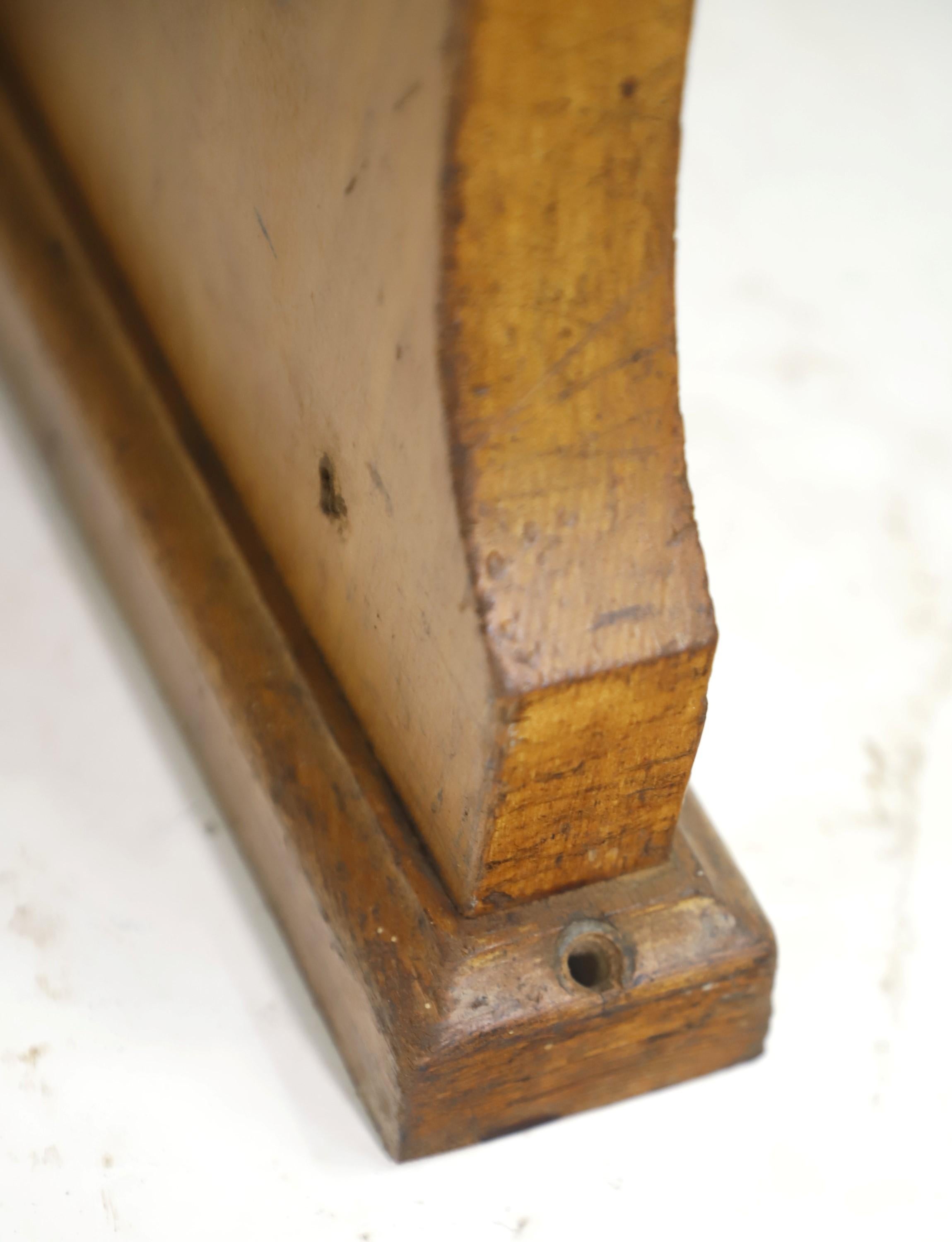 Antique Oak Church Pew Slight Curved Back Carved Details 4