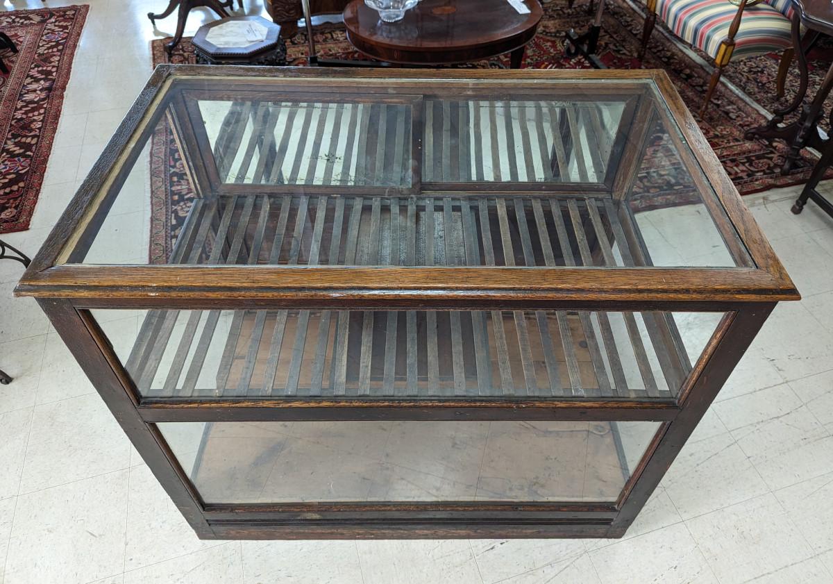 Glass Antique Oak Cigar Display Case For Sale
