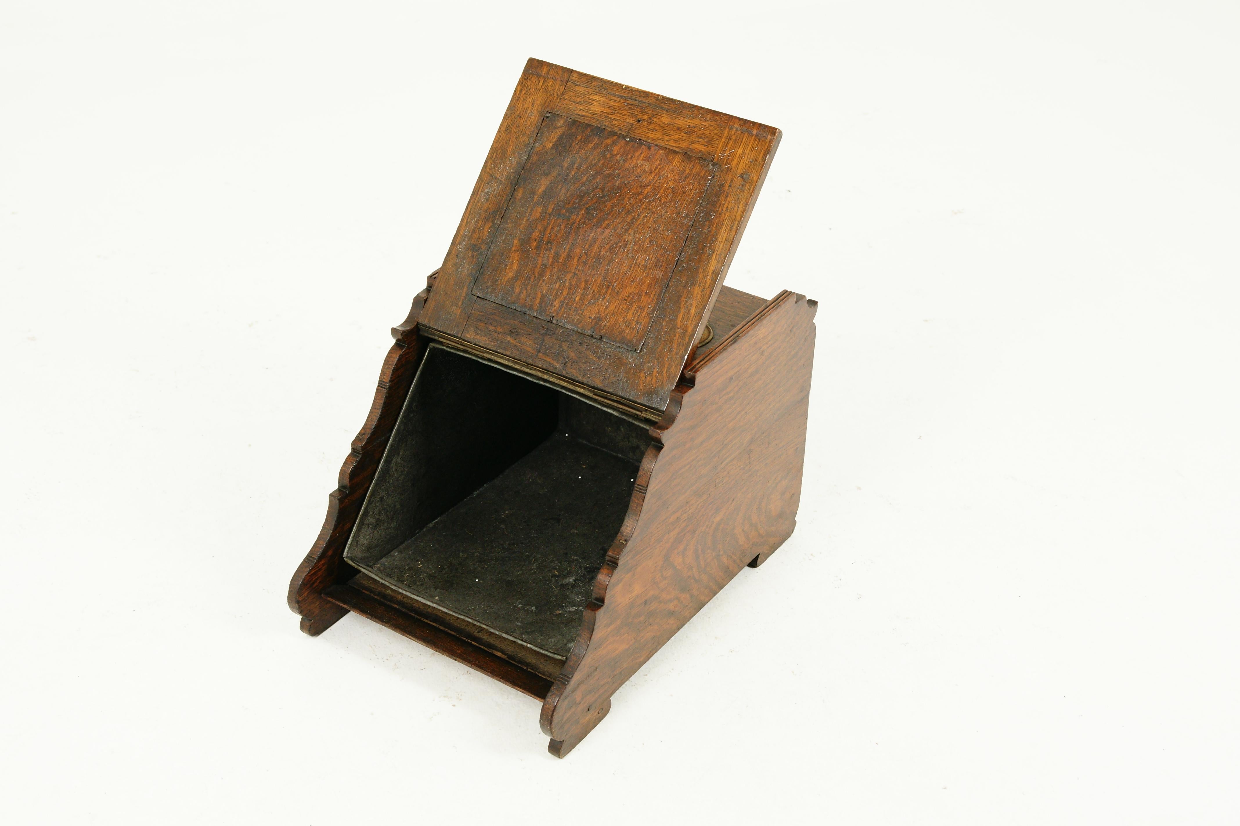 Hand-Crafted Antique Oak Coal Box, Fireplace Coal Box, Liner, Scotland 1900, H169 For Sale