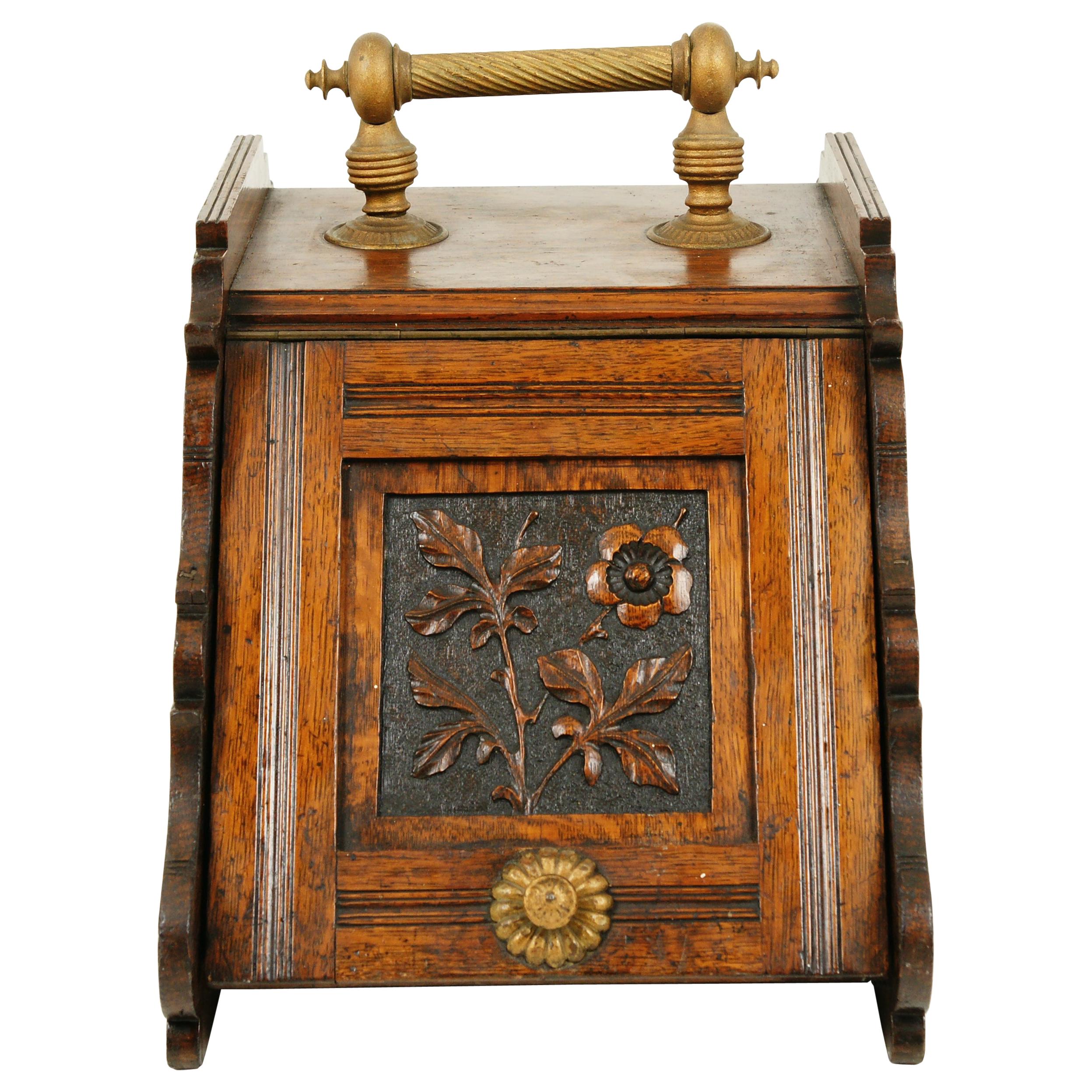 Antique Oak Coal Box, Fireplace Coal Box, Liner, Scotland 1900, H169