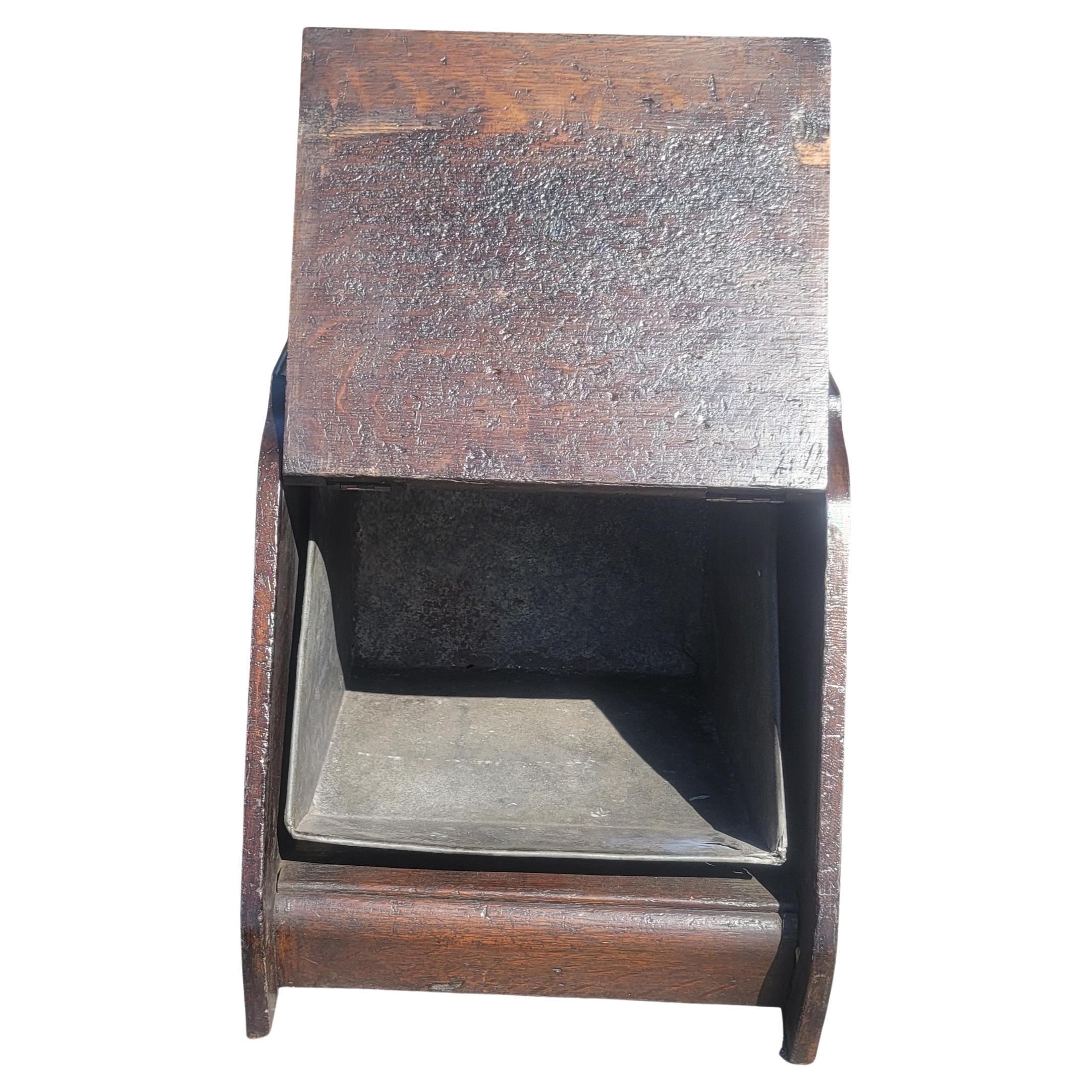 Scottish Antique Oak Coal Scuttle Box, Circa 1890s